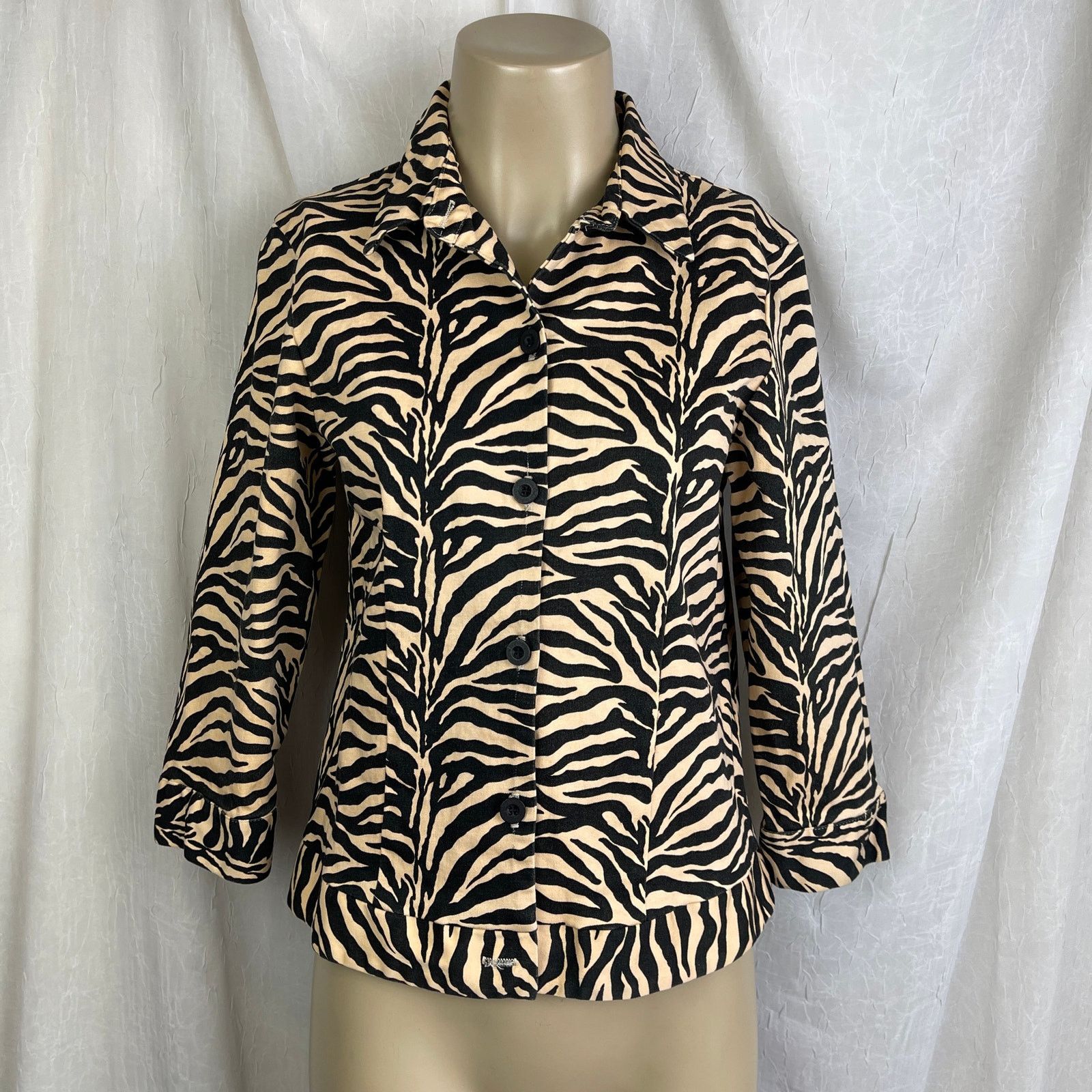 Vintage VTG Allison Taylor Tan Black Cropped Jacket Zebra Tiger XS/S Size XS / US 0-2 / IT 36-38 - 1 Thumbnail
