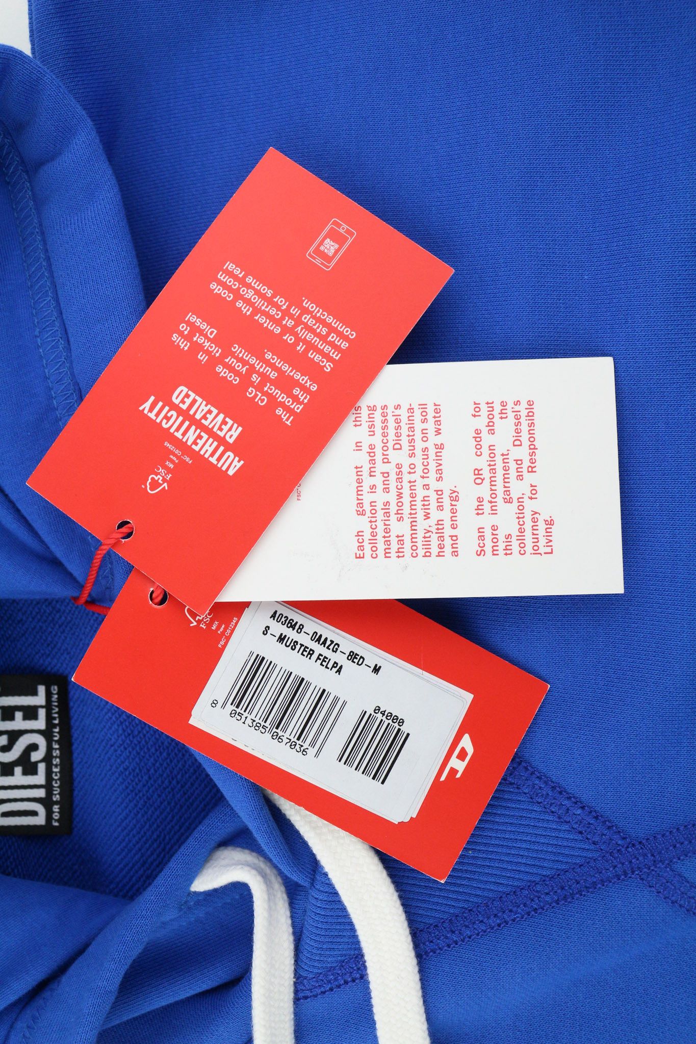 Diesel S-MUSTER M Blue Hooded Pocket Logo Hoodie 40377 Size US M / EU 48-50 / 2 - 6 Thumbnail