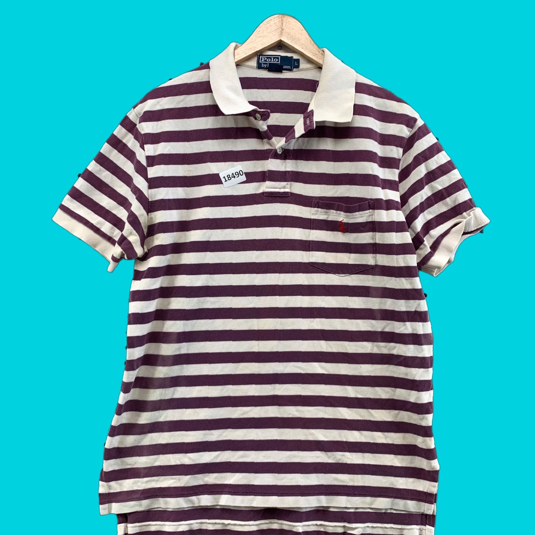 Polo Ralph Lauren Polo Ralph Lauren Polo Shirt Striped White Purple Adult Large Short Sleeve Mens Polo Shirt Size US L / EU 52-54 / 3 - 1 Thumbnail