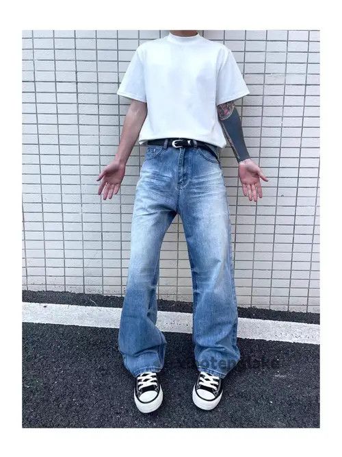 VIBE Unisex washed faded cleanfit yuppie y2k loose jeans Size US 32 / EU 48 - 1 Thumbnail