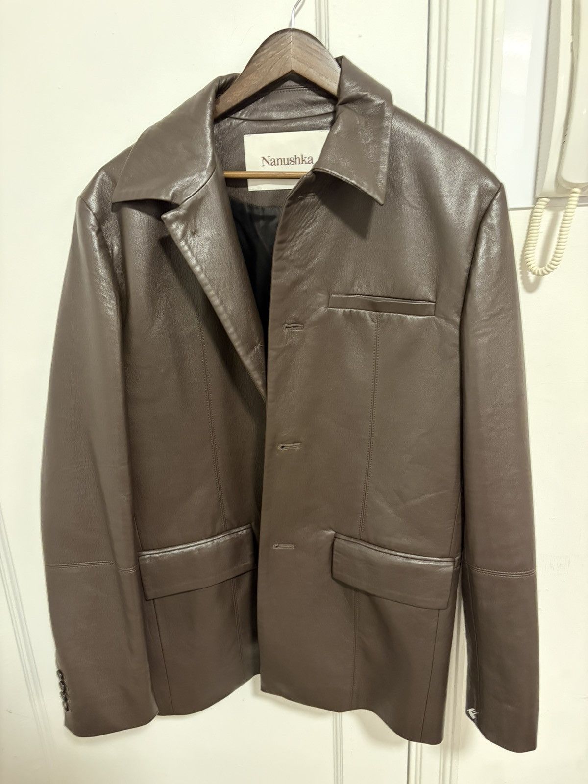 Nanushka SAMPLE Nanushka Danick Regenerated Leather Jacket in Coffee Size US M / EU 48-50 / 2 - 1 Thumbnail