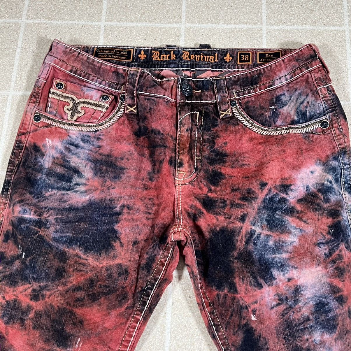Rock Revival Rock Revival Dan Straight Jeans 38x32 Red Blue Tie Dye Pants Size US 38 / EU 54 - 5 Thumbnail