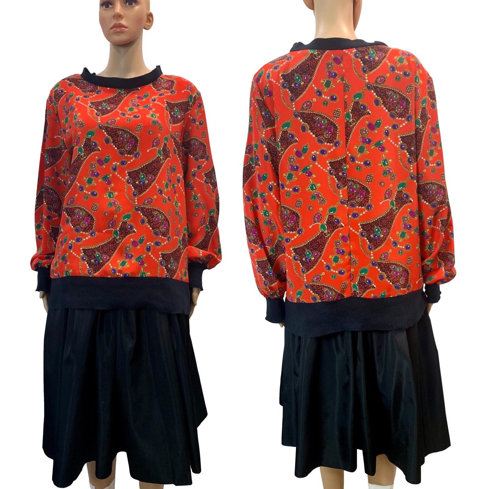 Vintage 80s Oversized Jewel Print Pullover Tunic | Silky Size M / US 6-8 / IT 42-44 - 3 Thumbnail