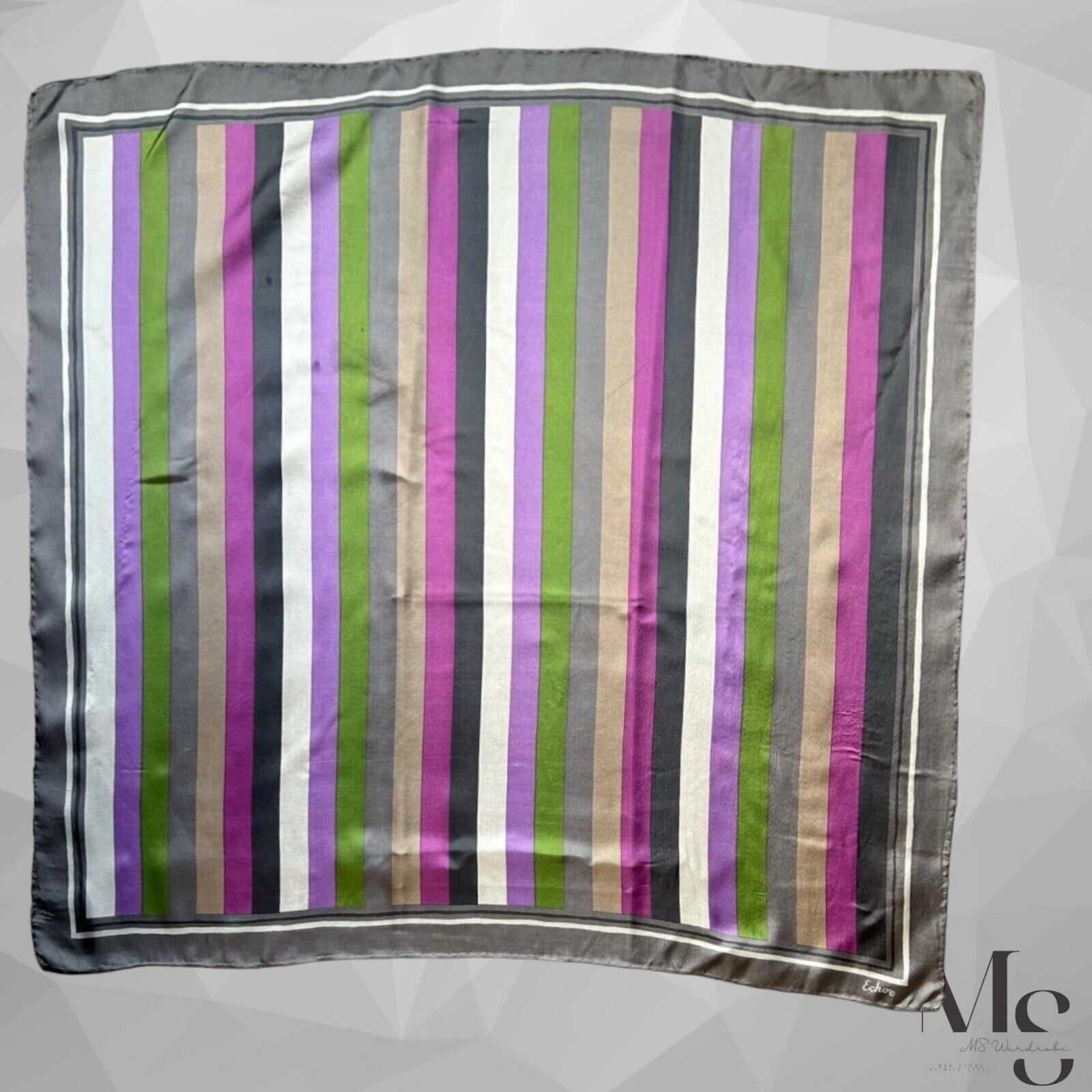 Other ECHO Gray Striped Silk Scarf SQR 26’’EX COND Size ONE SIZE - 1 Thumbnail