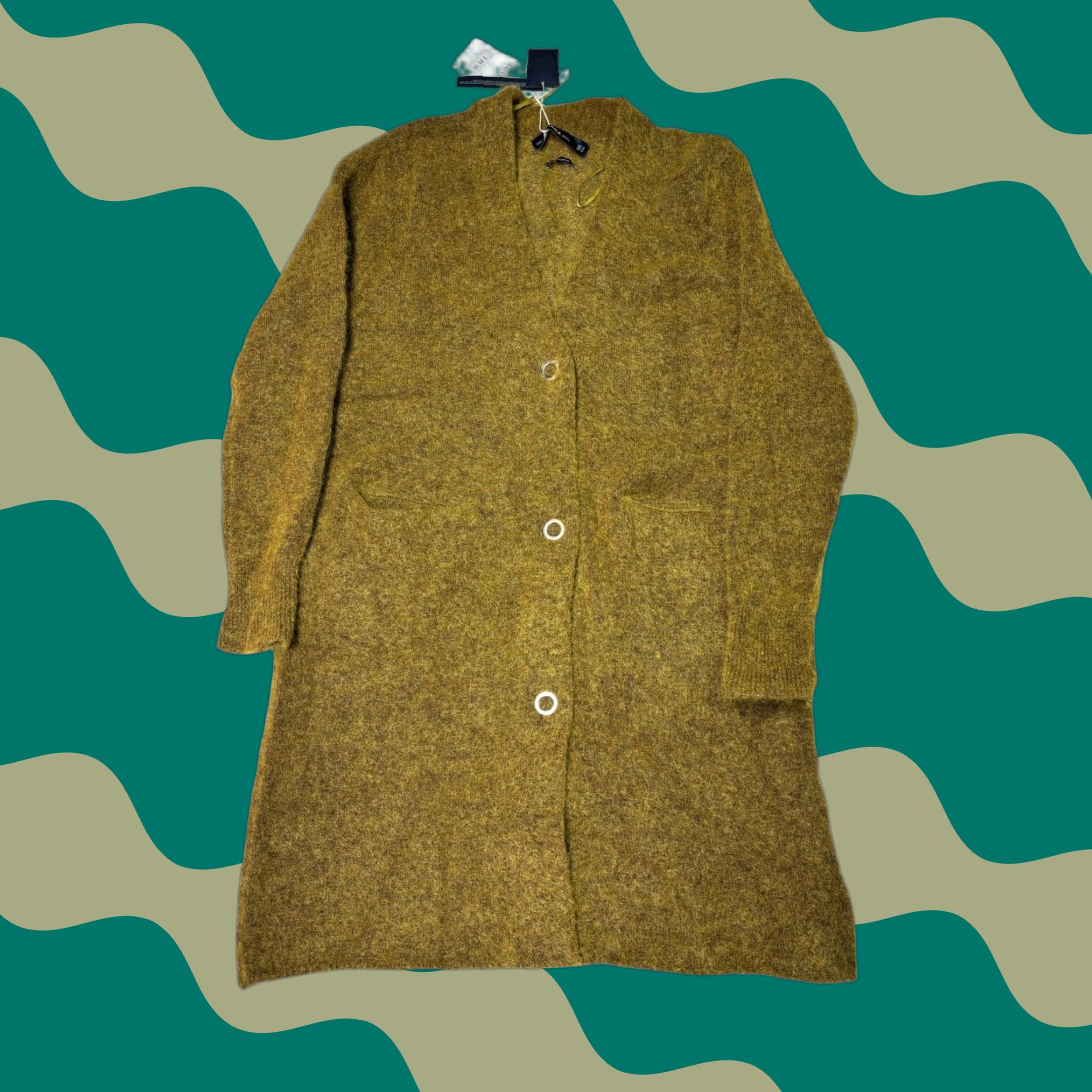 Zara Zara Knit Cardigan Sweater Women S Mohair Blend Mustard Yellow Long Sleeve Button Front Pockets Green Size S / US 4 / IT 40 - 1 Thumbnail