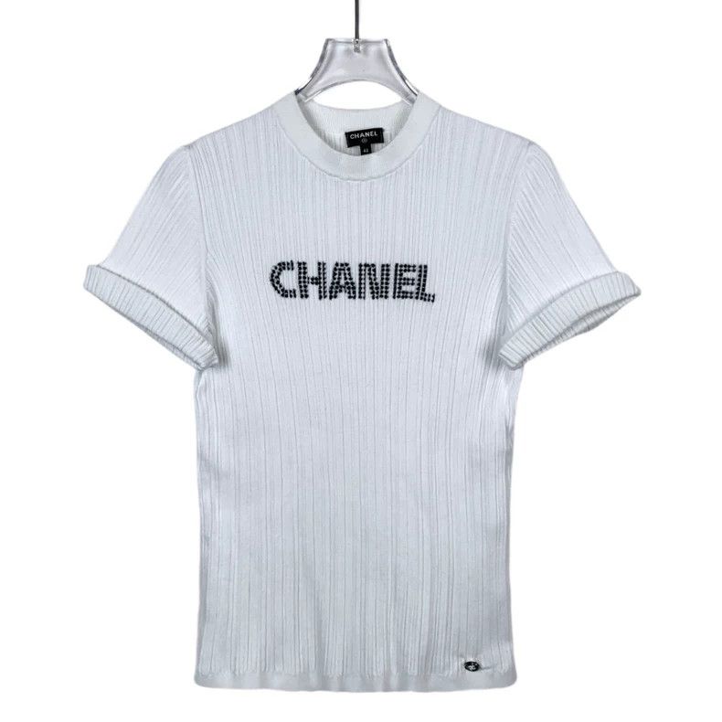 Chanel Chanel White Logo Cotton Knit T-Shirt-dmc Size US L / EU 52-54 / 3 - 1 Thumbnail