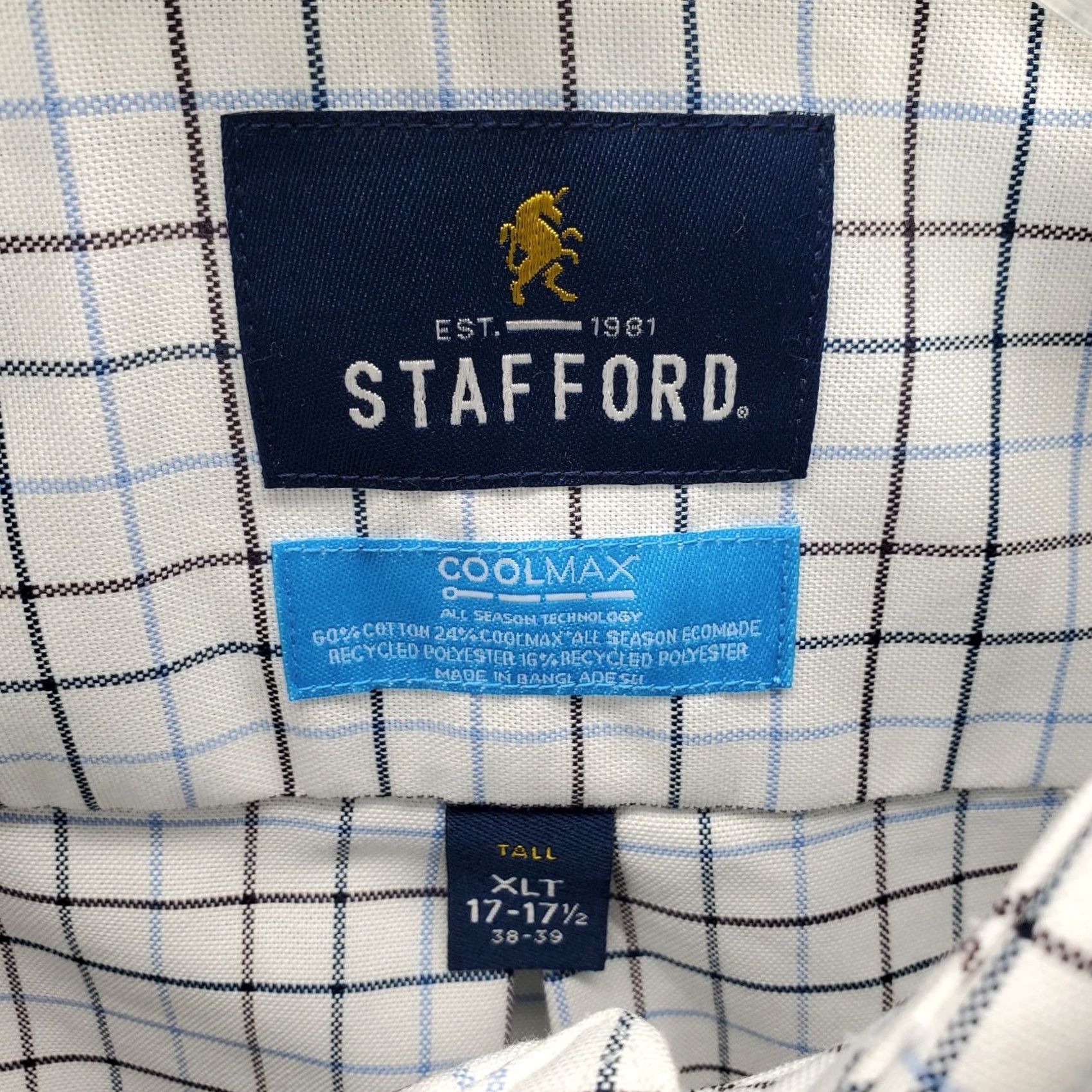 Stafford Stafford Mens Dress Shirt XLT Multi Check Button-Down Collar Regular Fit Size 46R - 5 Thumbnail