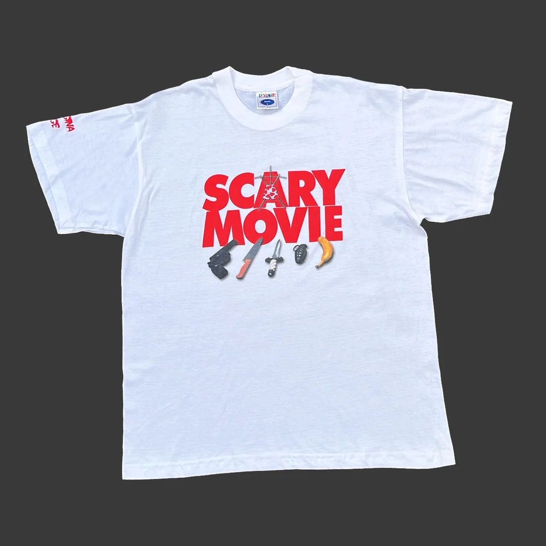image of Scary Movie 1 2000 Vintage Promo Graphic Horror T-Shirt in White, Men's (Size Large)