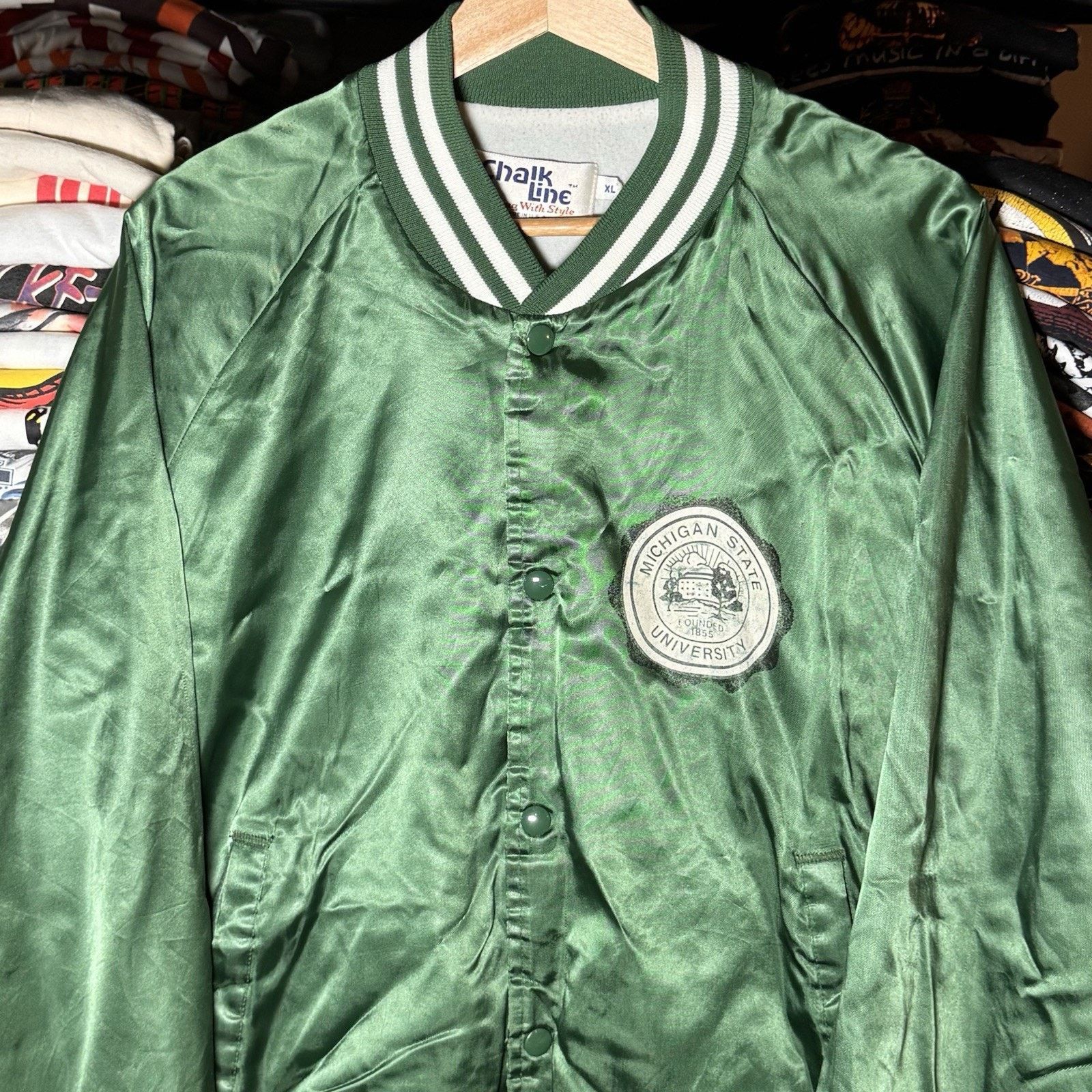 Chalk Line × Vintage VTG Chalkline Michigan St. Spartans Satin Bomber Jacket XL Size US XL / EU 56 / 4 - 9 Thumbnail
