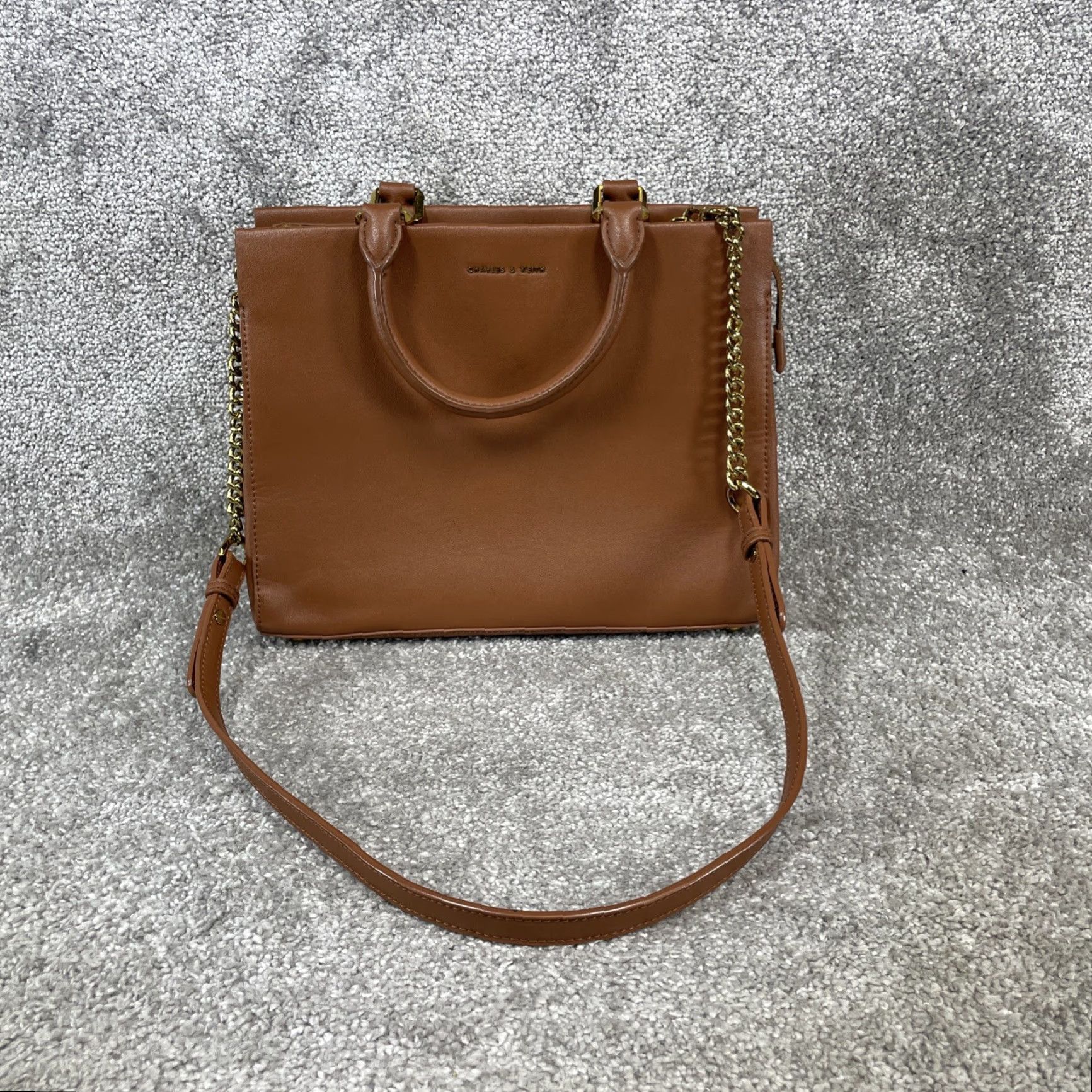 Vintage CHARLES & KEITH Bags Womens Small Harper Geometric Satchel/Top Handle Bag Brown Leather Zip Size S / US 4 / IT 40 - 2 Thumbnail
