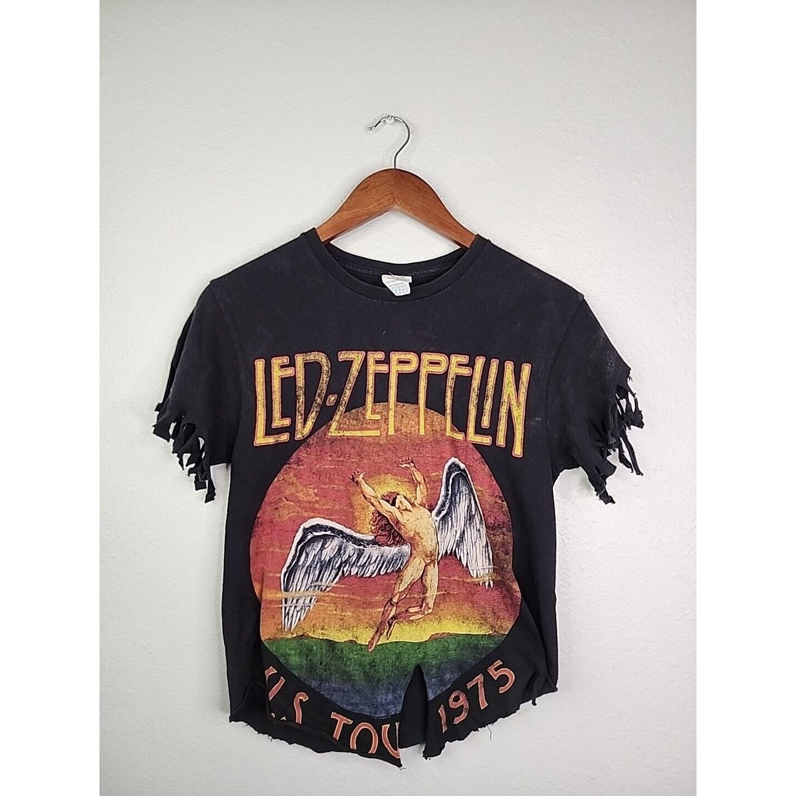 Delta Womens Led Zeppelin Shirt Black Fringed Cropped Tee Top S Size S / US 4 / IT 40 - 1 Thumbnail