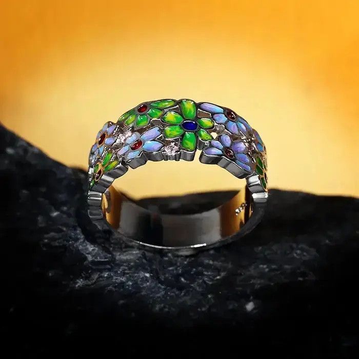Jewelry Creative Handmade Flower Enamel Ring Size ONE SIZE - 4 Thumbnail