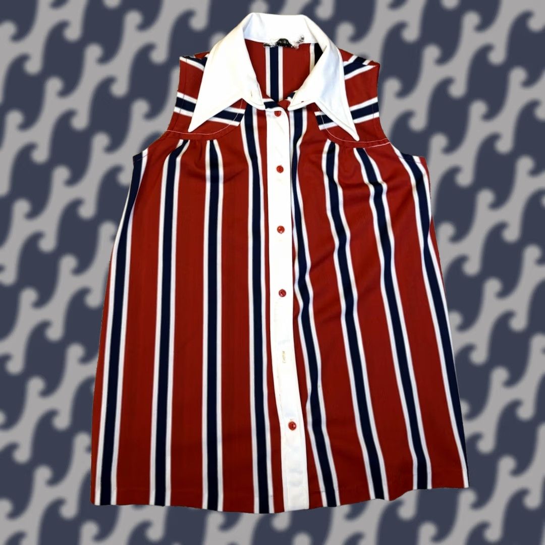 Vintage VINTAGE 1990s Dan Howard Red Striped Maternity Collared Blouse Cottagecore Sz 12 Shirt Womens Size M / US 6-8 / IT 42-44 - 1 Thumbnail