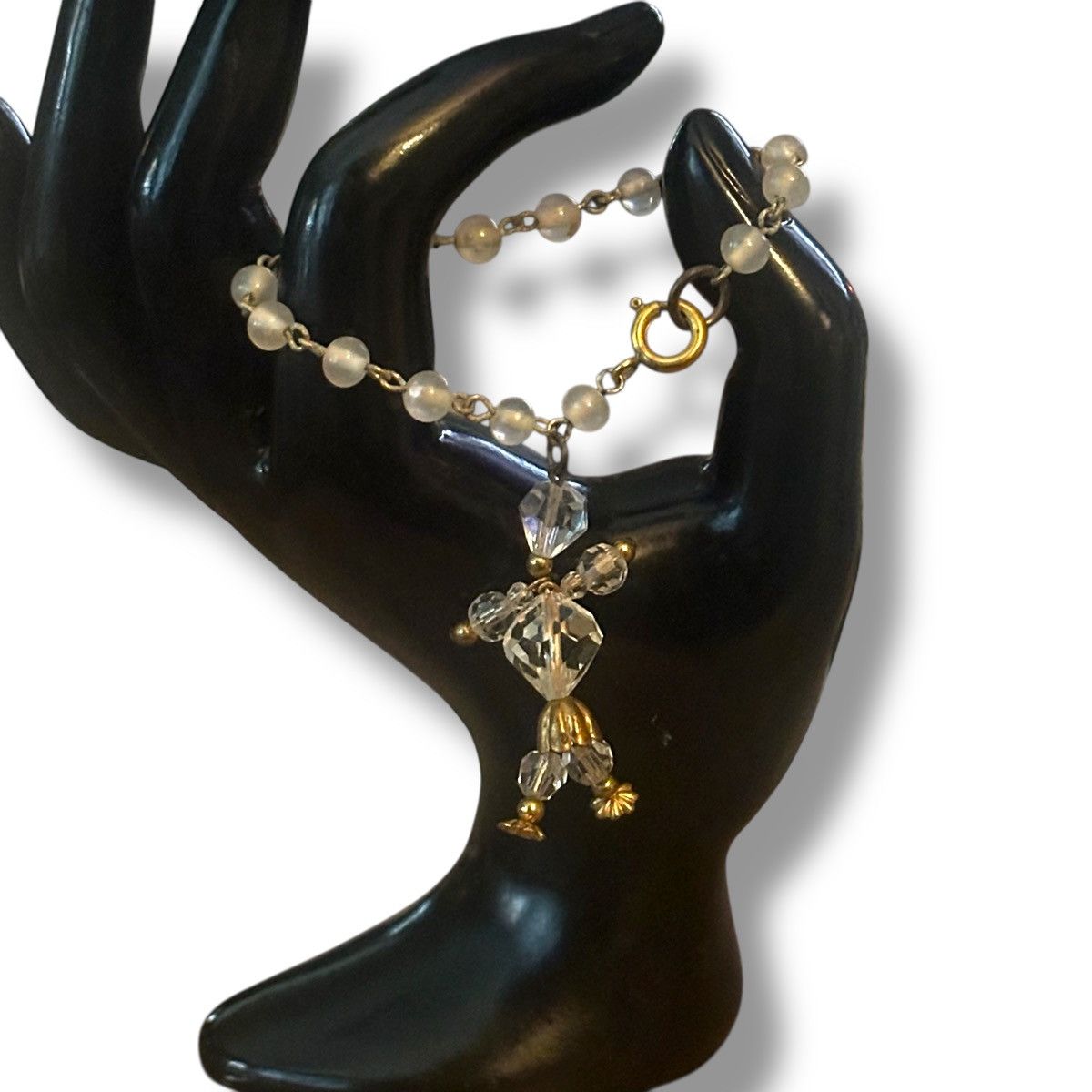 Vintage Vintage glass bead bracelet with crystal person charm Size ONE SIZE - 2 Thumbnail