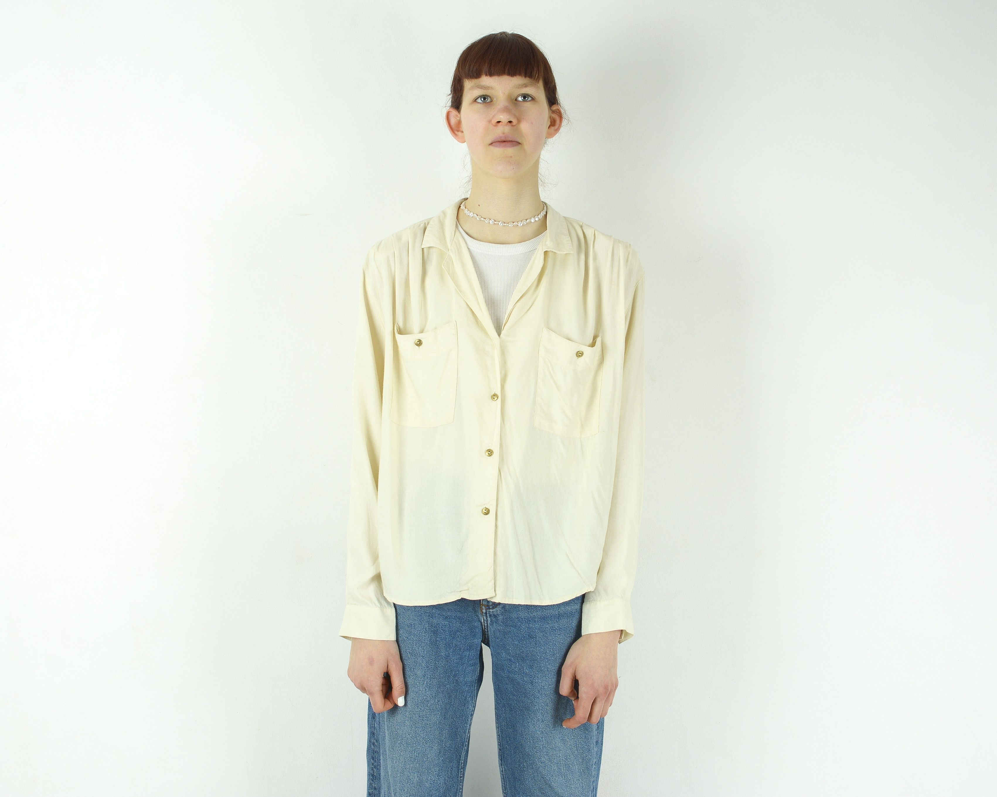 Other × Vintage Button Up Shirt Shoulder Padded Blouse Collared Long Sleeeve Size L / US 10 / IT 46 - 1 Thumbnail