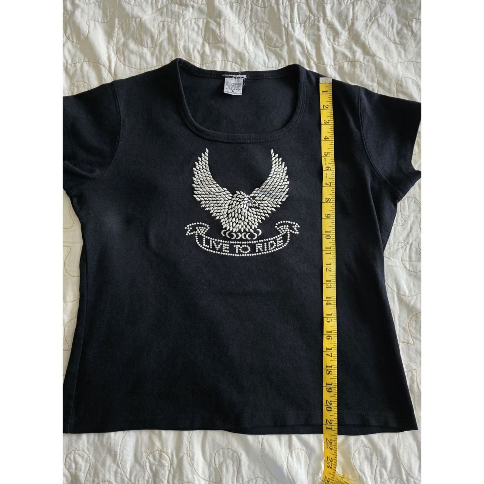 Vintage Live To Ride Studded Shirt Womens Large Black Cotton Motorcycle Eagle Tee Size L / US 10 / IT 46 - 6 Thumbnail