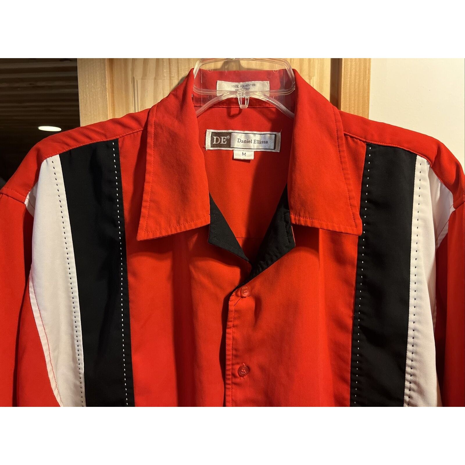 Other Daniel Ellisa Men's M Red Stripe SS Polyester Bowling Shirt Size US M / EU 48-50 / 2 - 3 Thumbnail