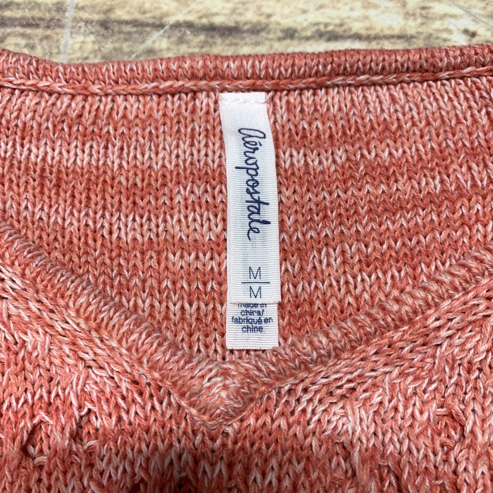 Aeropostale Aeropostale Pullover Sweater Women M Peachy Pink White Open Holes Front Design Size M / US 6-8 / IT 42-44 - 7 Thumbnail