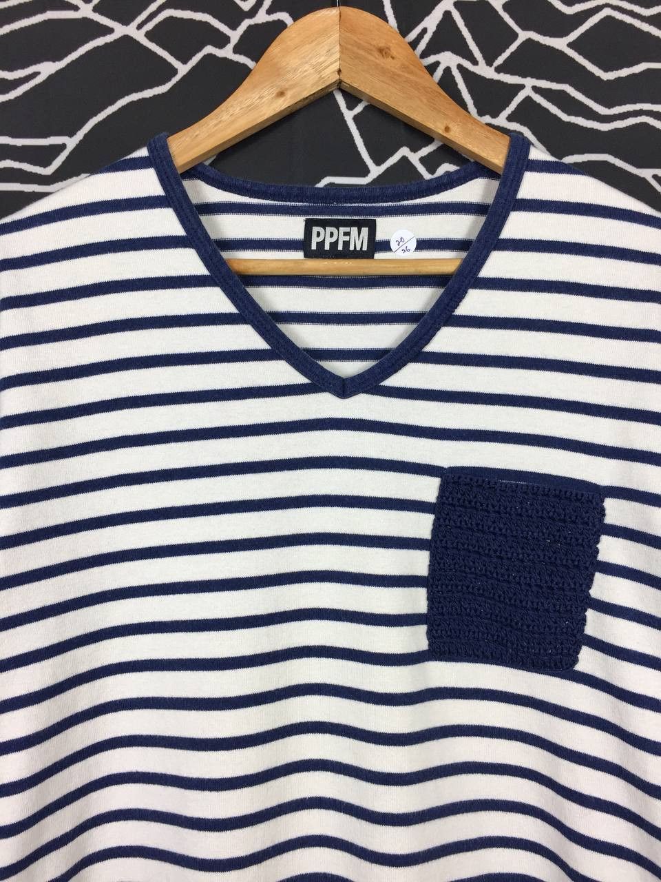 Japanese Brand × PPFM Vtg PPFM Japanese Brand Casual Striped V-Neck Tee Size US M / EU 48-50 / 2 - 3 Thumbnail