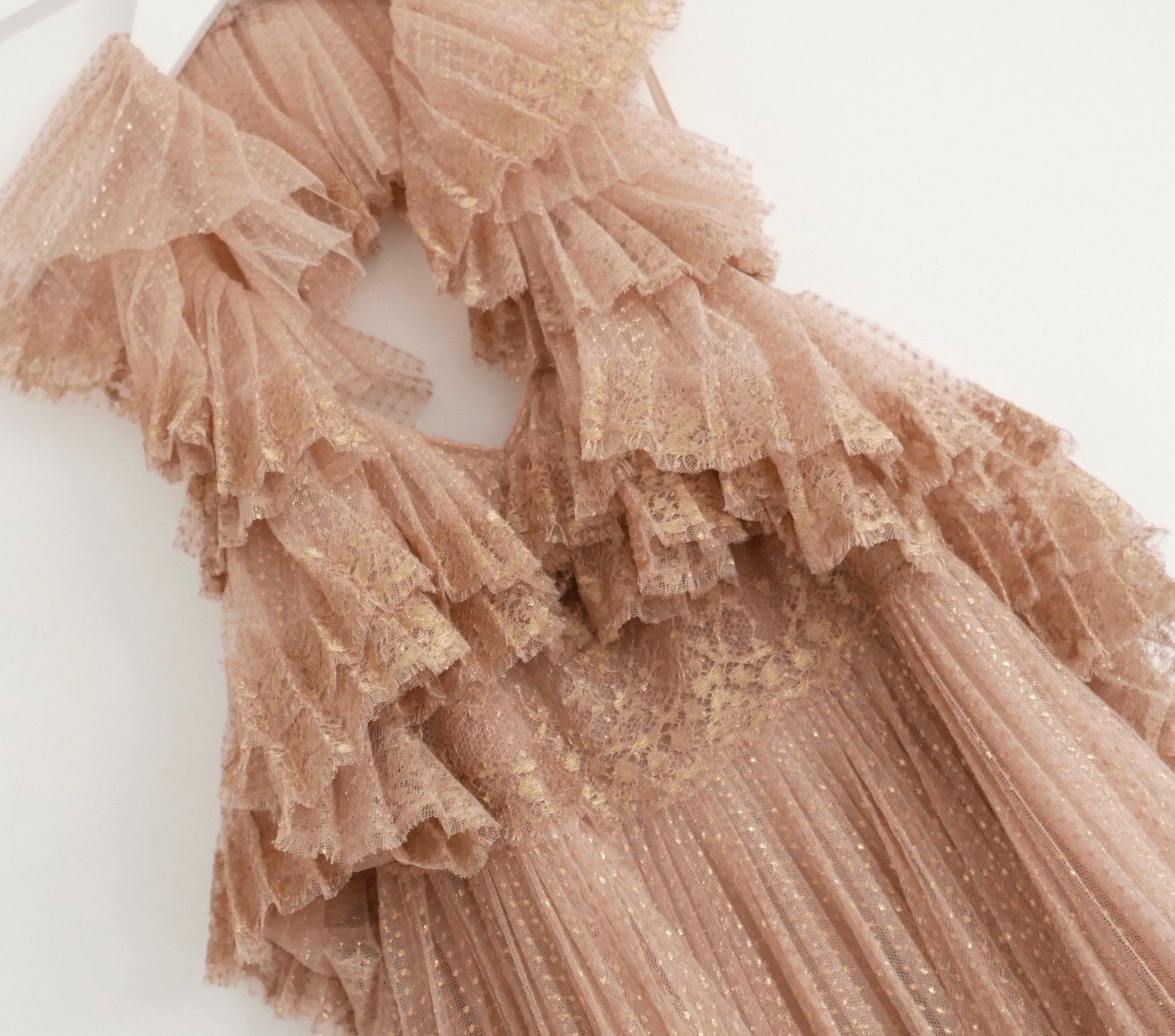 Valentino Valentino Gold/Nude Tiered Tulle Lace Gown Dress | Grailed