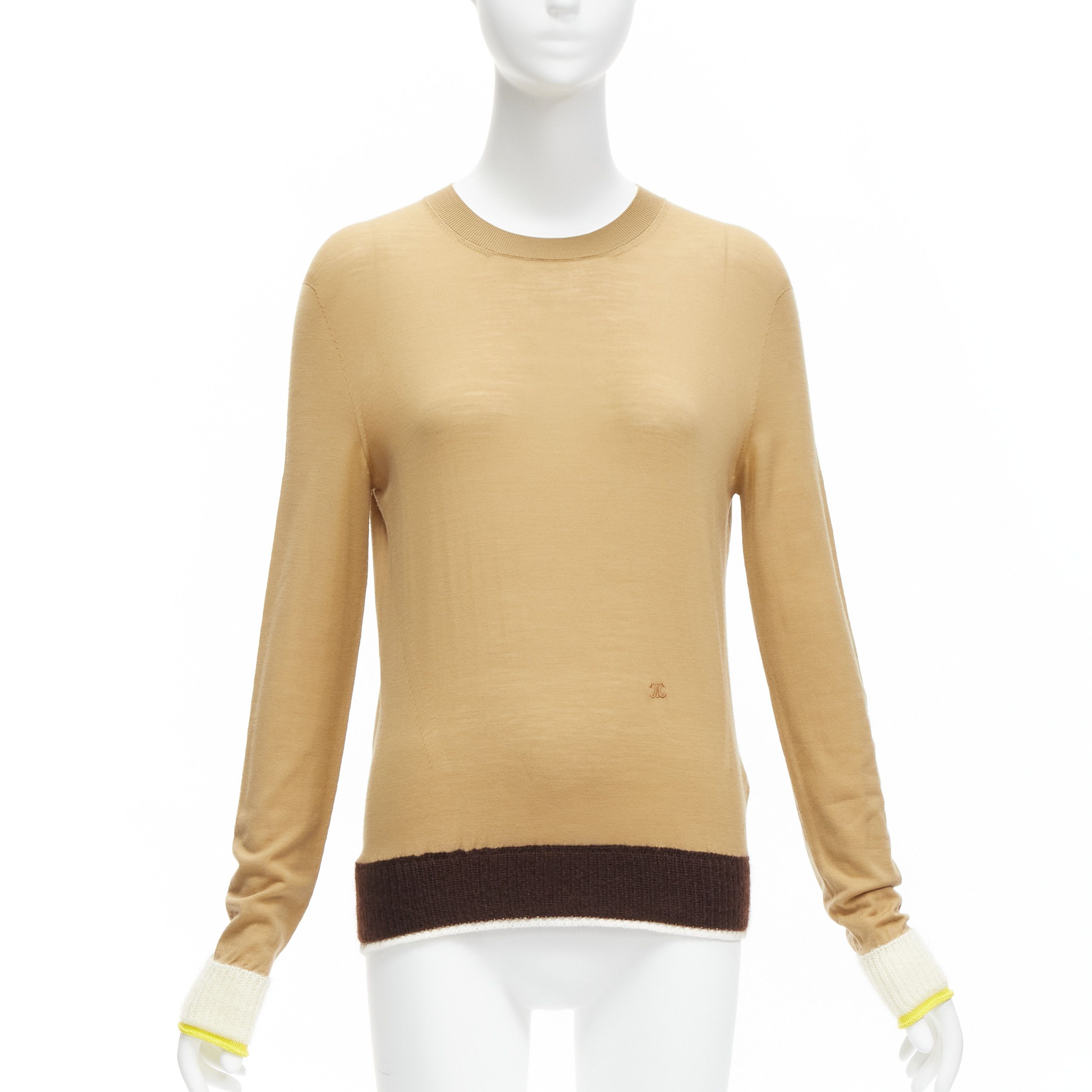 Celine OLD CELINE Phoebe Philo 100% wool mohair blend Triomphe logo contrast cuff sweater XS Size S / US 4 / IT 40 - 1 Thumbnail