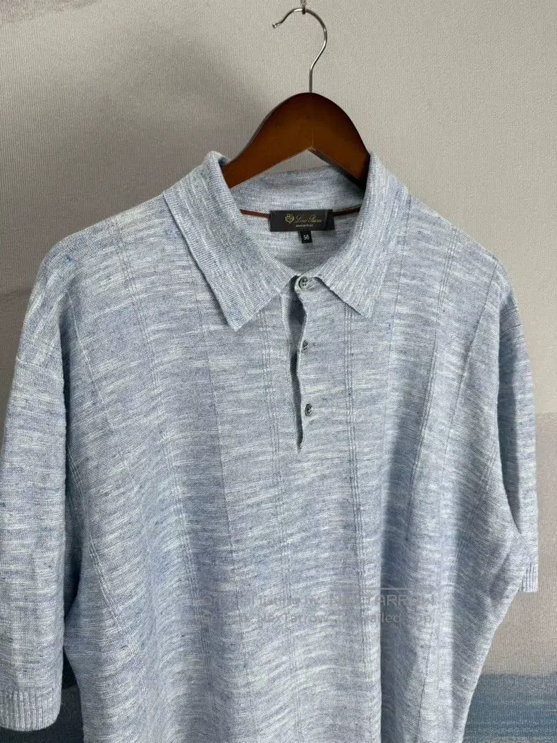 Loro Piana Loro Piana Smog blue linen bamboo-texture polo short-sleev Size US XL / EU 56 / 4 - 2 Thumbnail