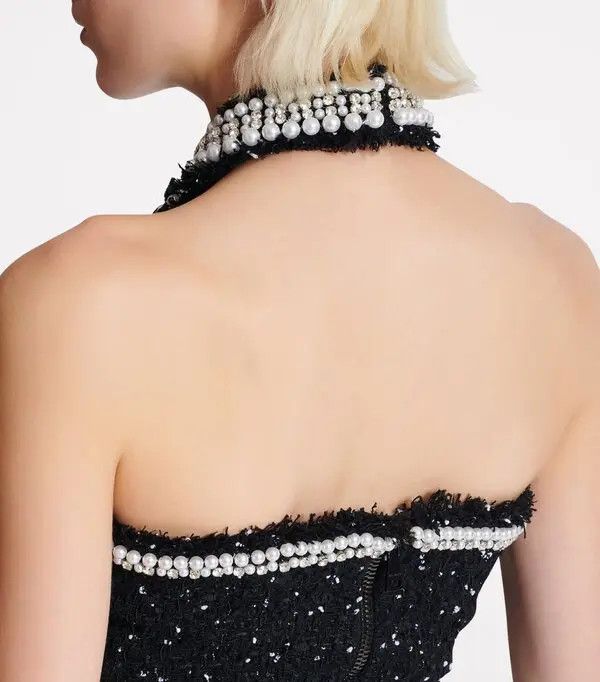 Balmain o1s1wg110526 Tweed Embroidered Halterneck Top in Black Size S / US 4 / IT 40 - 4 Thumbnail