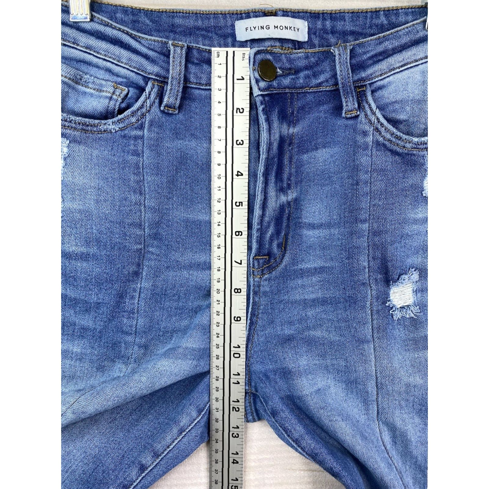 Vintage Flying Monkey Jeans Womens 29 Distressed Medium Wash High Rise Ankle Slit Back Jeans Size 29" - 5 Thumbnail