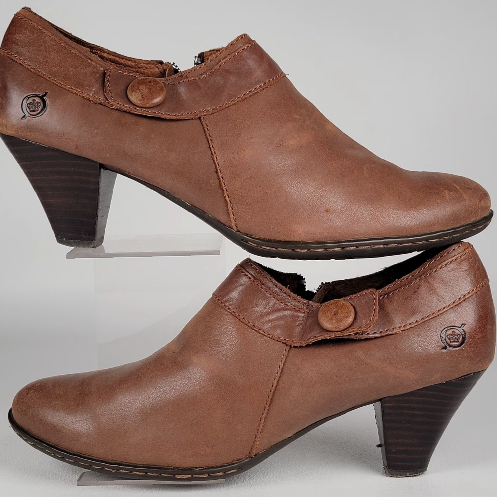 Born Born Calixta Boot Pump Womens Brown Leather Bootie 8 Round Toe Zip Cone Heel Block Heel Boho City Fall Winter Leather 8 Womens Boots Size US 8 / IT 38 - 5 Thumbnail