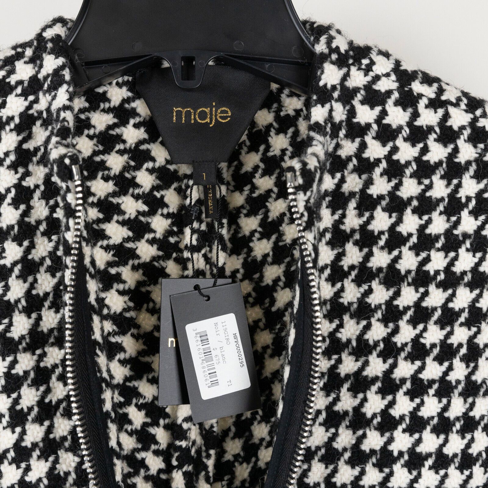 Maje Maje Giro Belted Houndtooth Poncho Coat White/Black Size 1/S Size S / US 4 / IT 40 - 5 Thumbnail