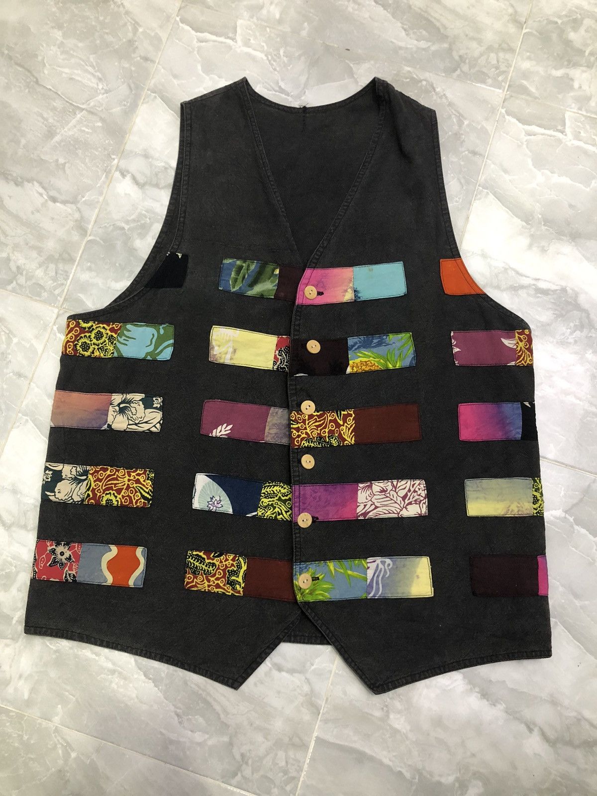 Japanese Brand El Rodeo Japan Patchwork Artisan Vest Black Faded Boho Craft Size US S / EU 44-46 / 1 - 18 Thumbnail