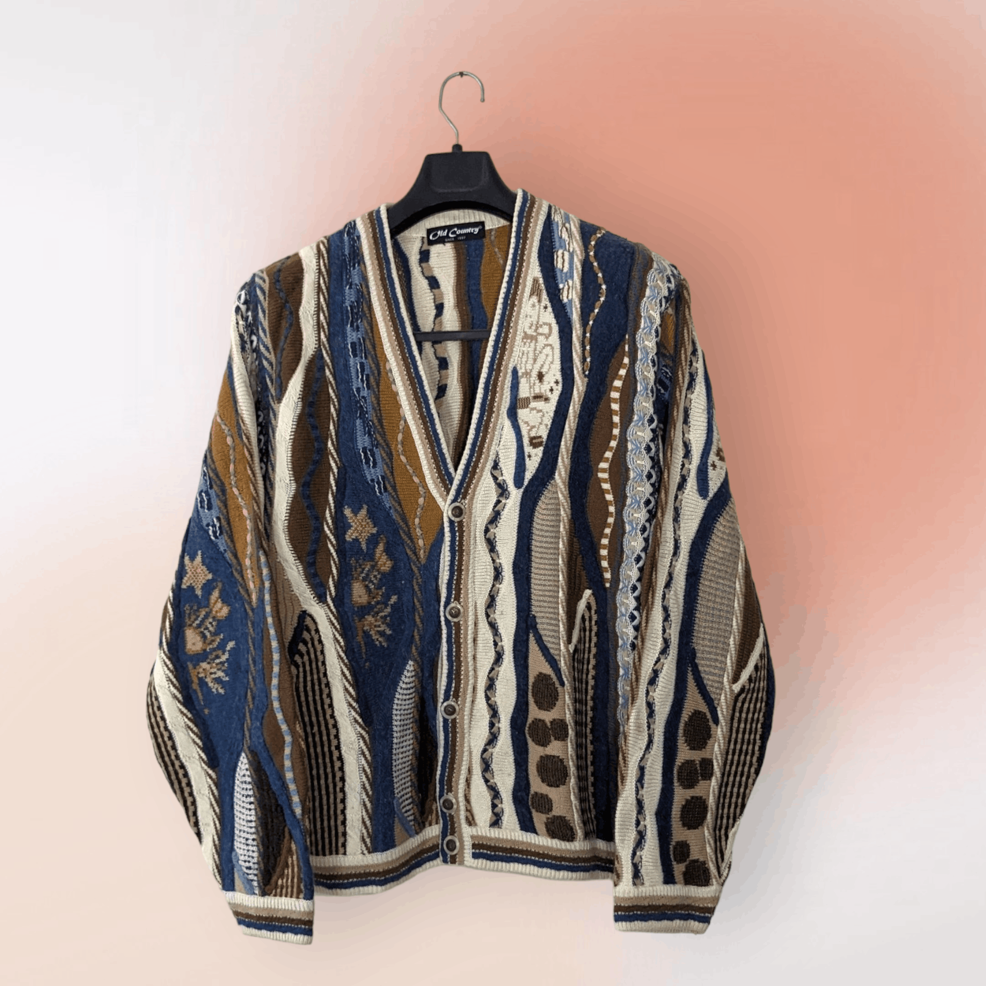 Other Vintage 90's coogi style 3D knit cardigan by Old Country Size US L / EU 52-54 / 3 - 1 Thumbnail