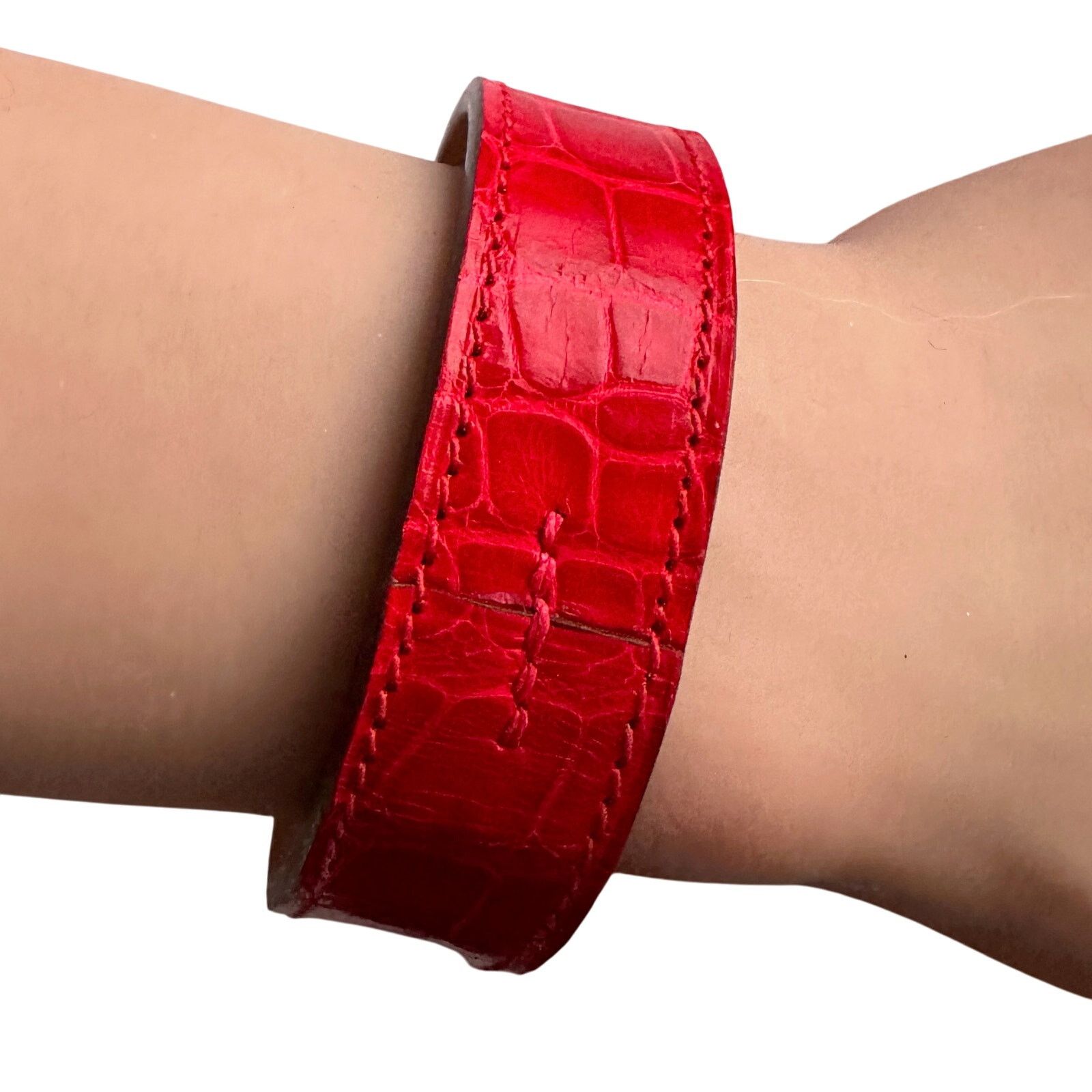 Hermes Hermes Red Croc Embossed Leather Bangle Bracelet Size ONE SIZE - 12 Thumbnail