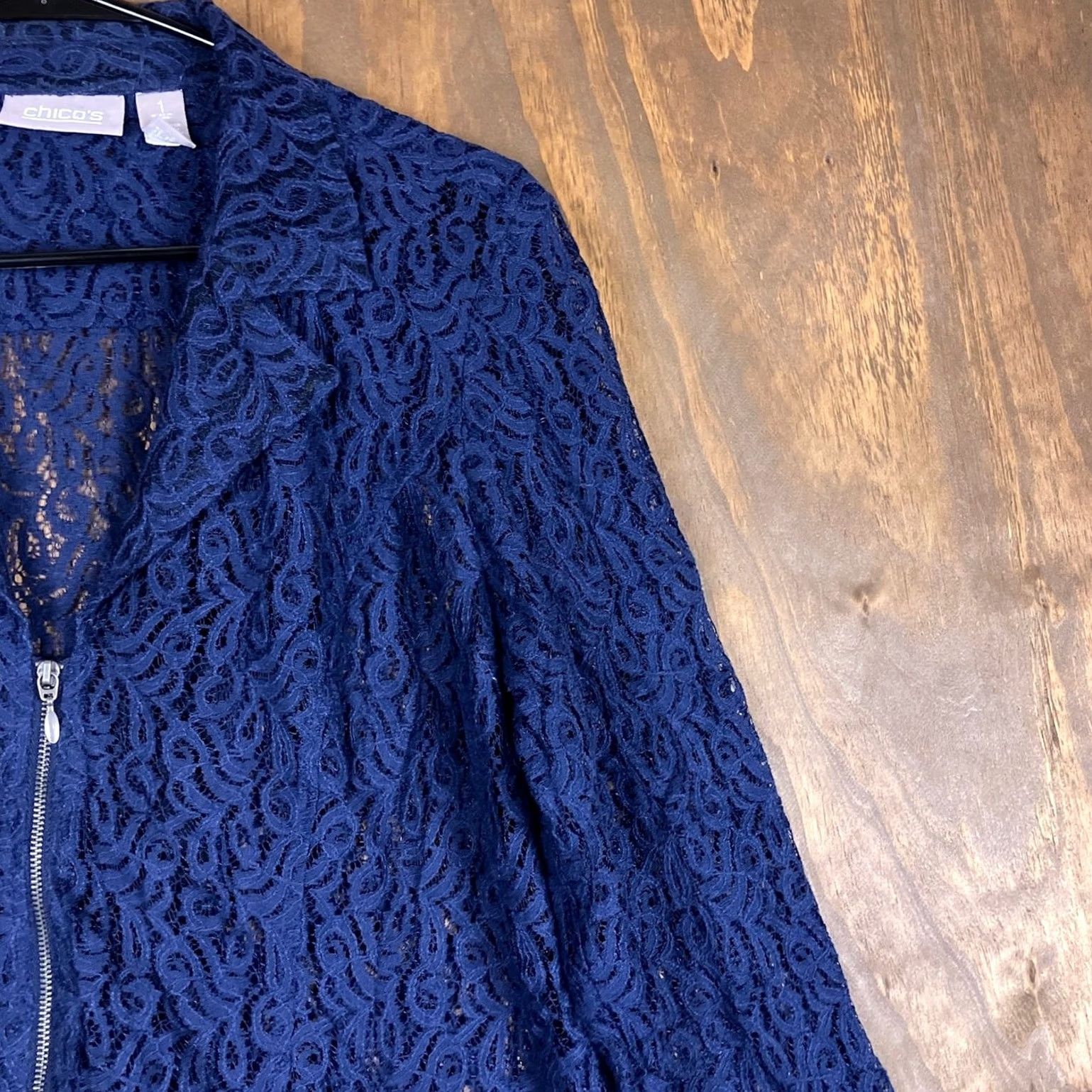 Vintage Chicos Womens Jacket Navy Floral Lace Zip Up Long Sleeve 1 (M) Jacket Womens M Navy Floral Lace Zip Up Long Sleeve Size M / US 6-8 / IT 42-44 - 5 Thumbnail