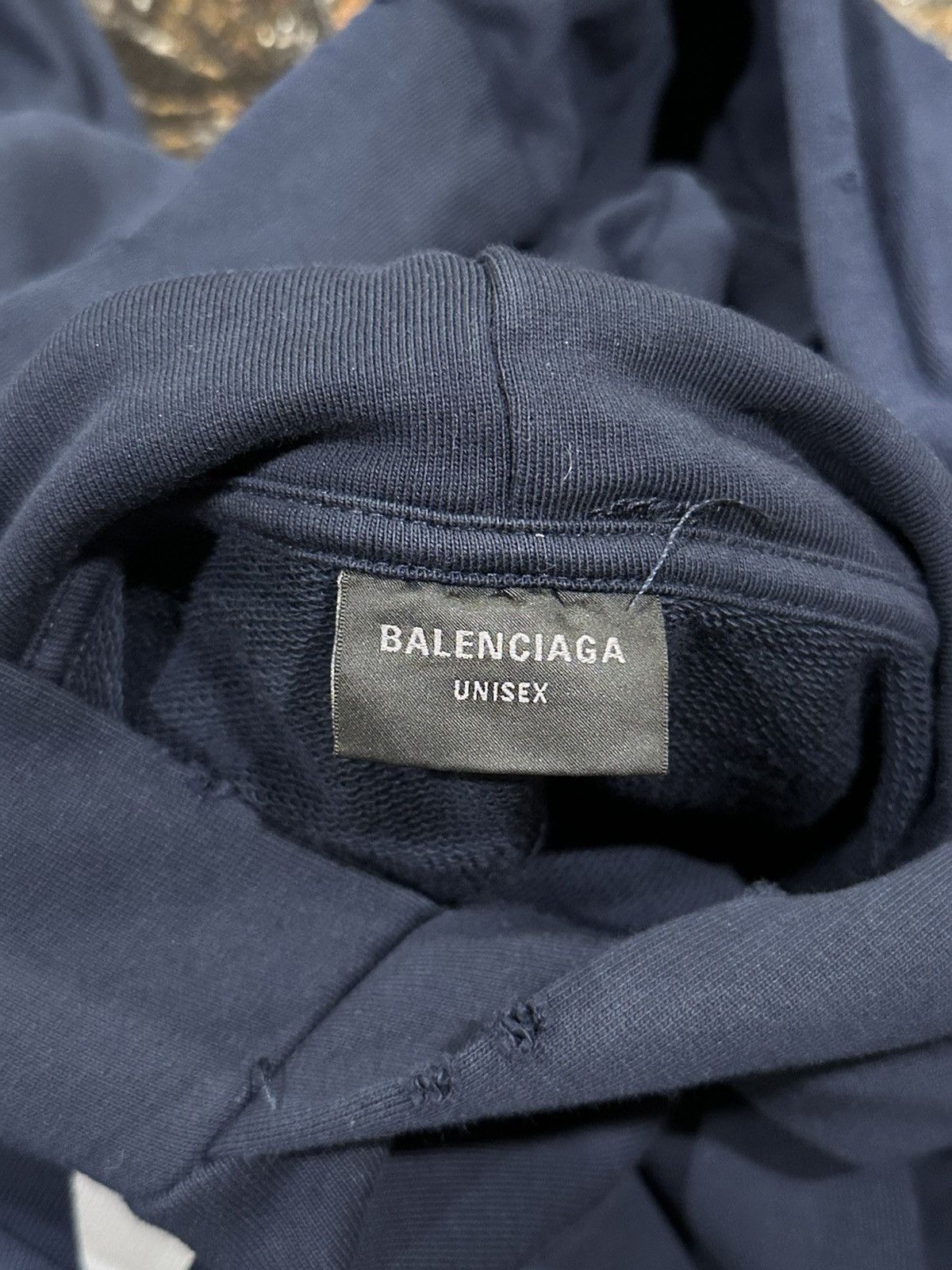 Balenciaga Balenciaga “Be Nice” France Dark Navy 2023 Distressed Hoodie Size US XL / EU 56 / 4 - 12 Thumbnail