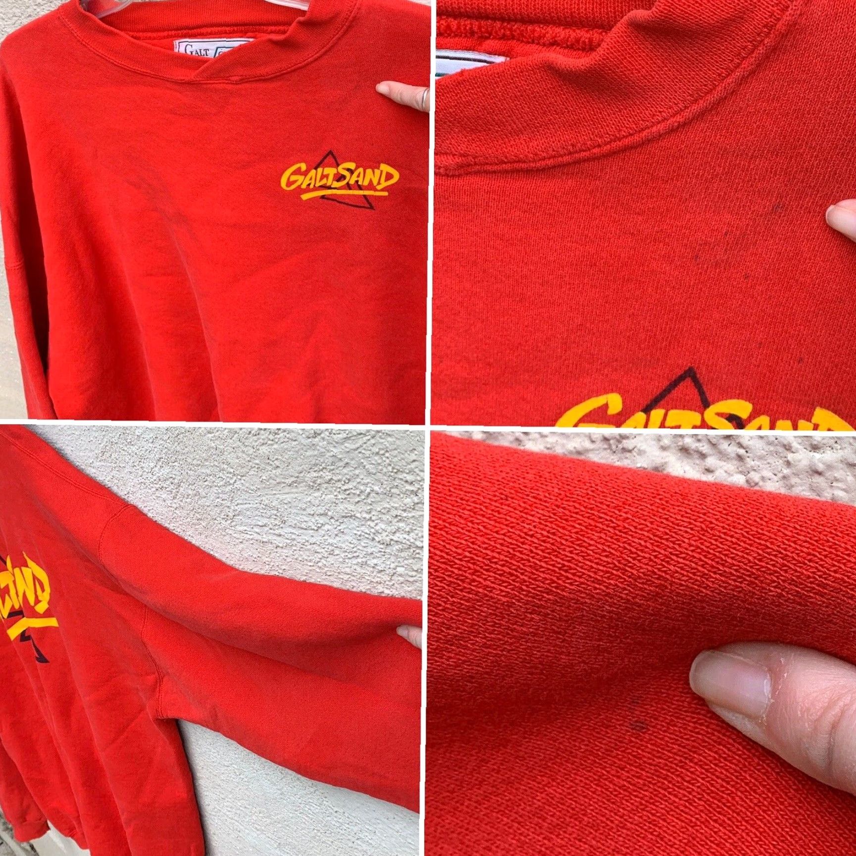 Spell VINTAGE GALT SAND Sweatshirt Front And Back Graphics Big Logo Spell Out XL Red 1980s Sportswear/Beach Mens/Unisex? Size US XL / EU 56 / 4 - 7 Thumbnail