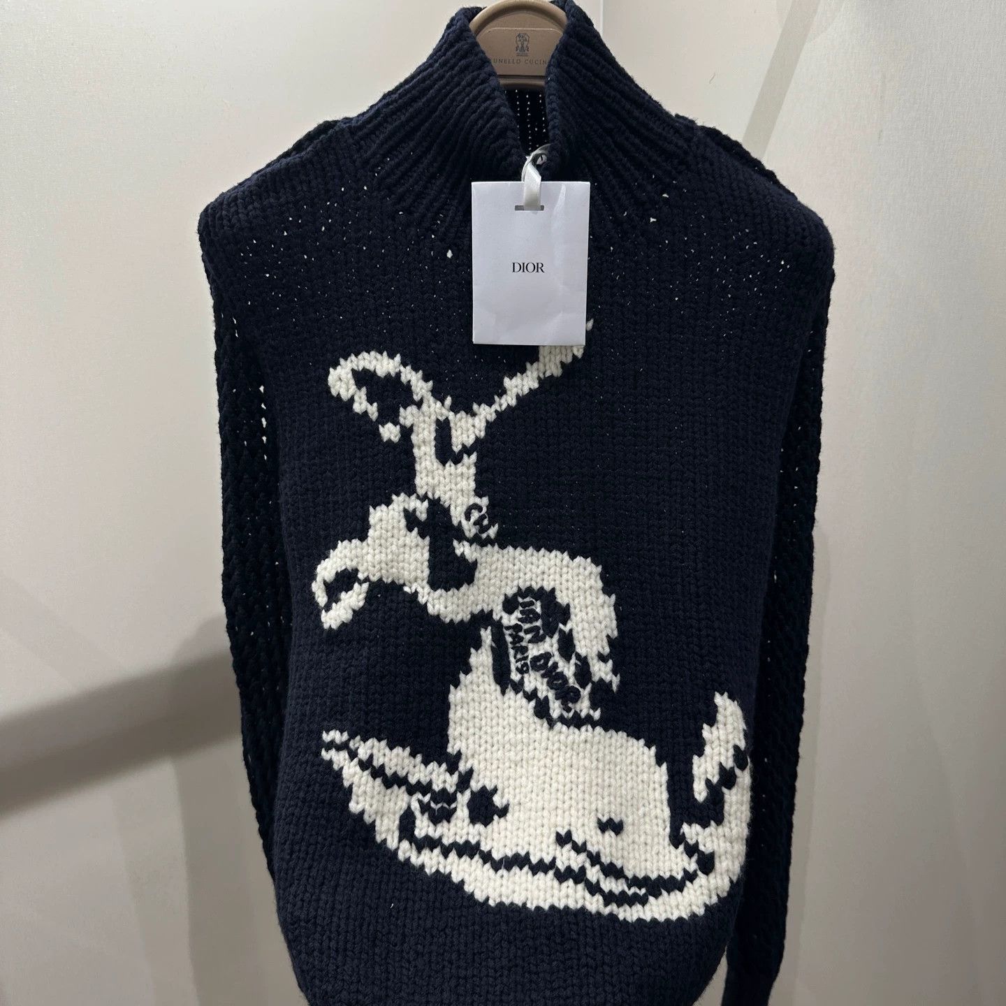 Christian Dior Monsieur Dior apr328 Rabbit Intarsia Knit Sweater S Wool Size S / US 4 / IT 40 - 6 Thumbnail