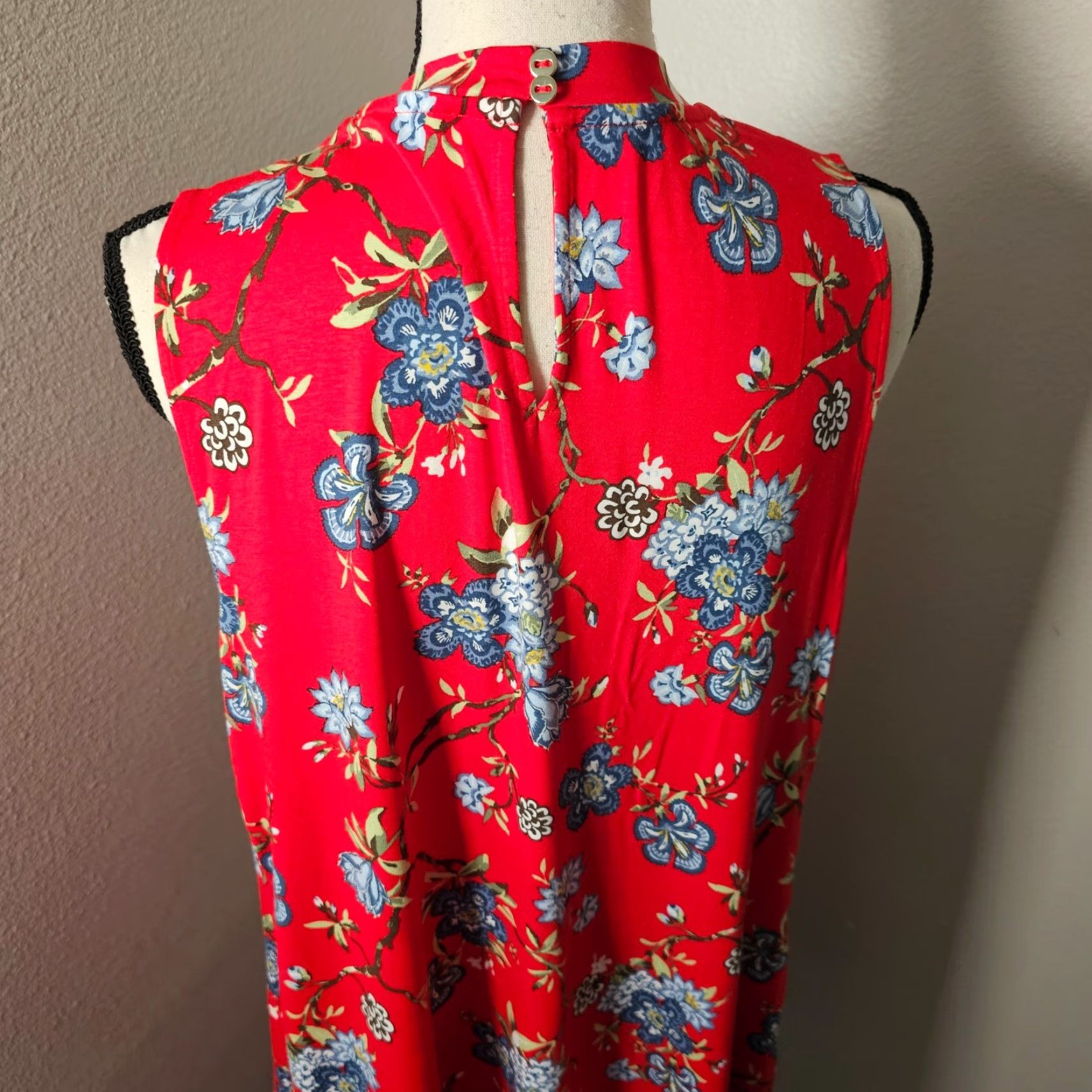 Loft LOFT Dress Knit Floral Sleeveless Mock Neck Long Length Red L Casual Sundress Womens Size L / US 10 / IT 46 - 3 Thumbnail