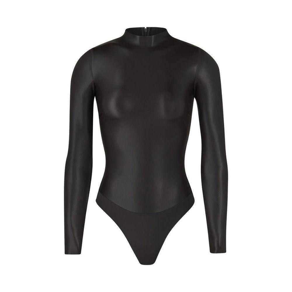 Designer CT1166b SKIMS NWT FAUX LEATHER MOCK NECK BODYSUIT SOOT 4X, S Size S / US 4 / IT 40 - 1 Thumbnail