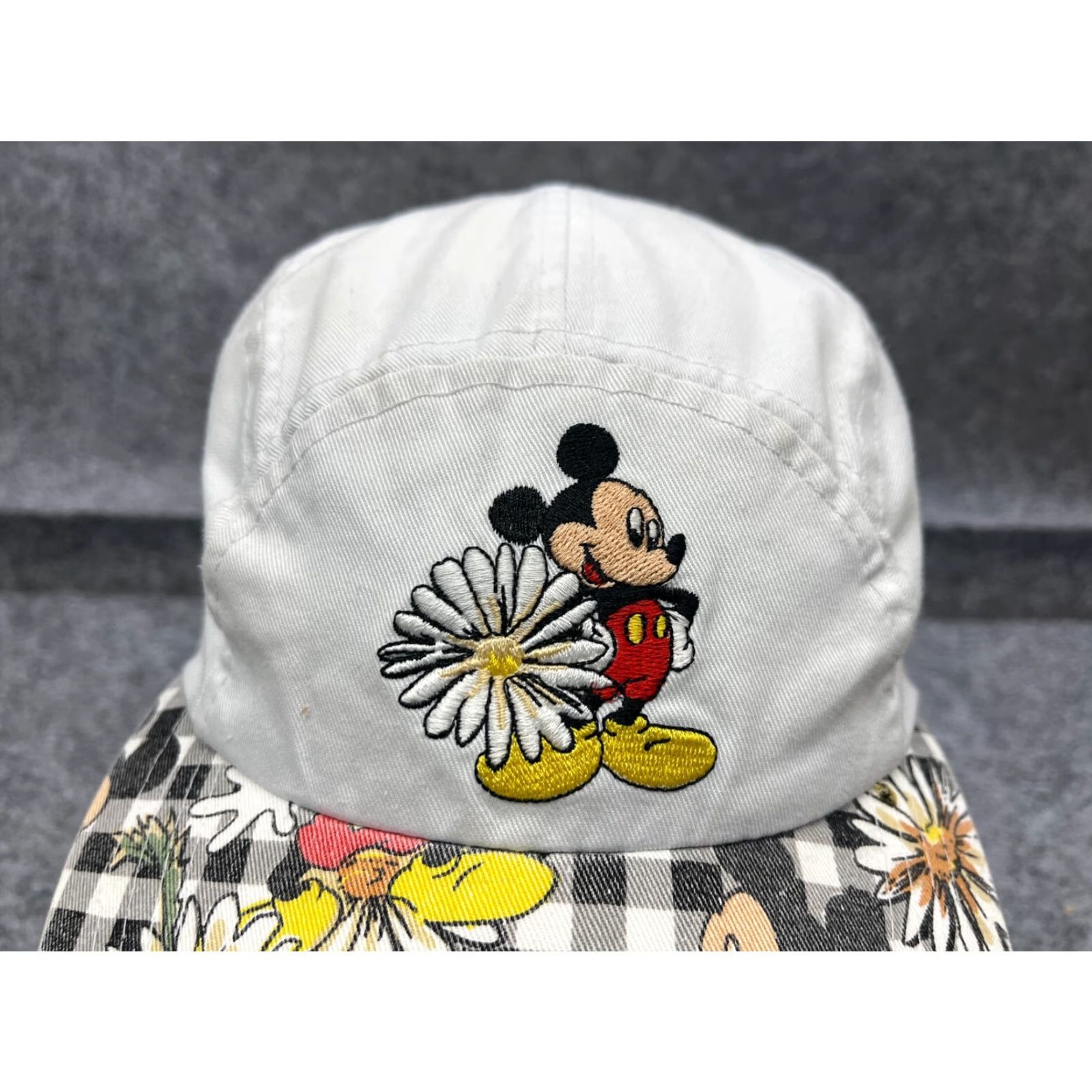 Mickey Unlimited Disney Mickey Mouse Hat Cap Fitted Adult Plaid White Floral Elastic 5 Panel Size ONE SIZE - 2 Thumbnail