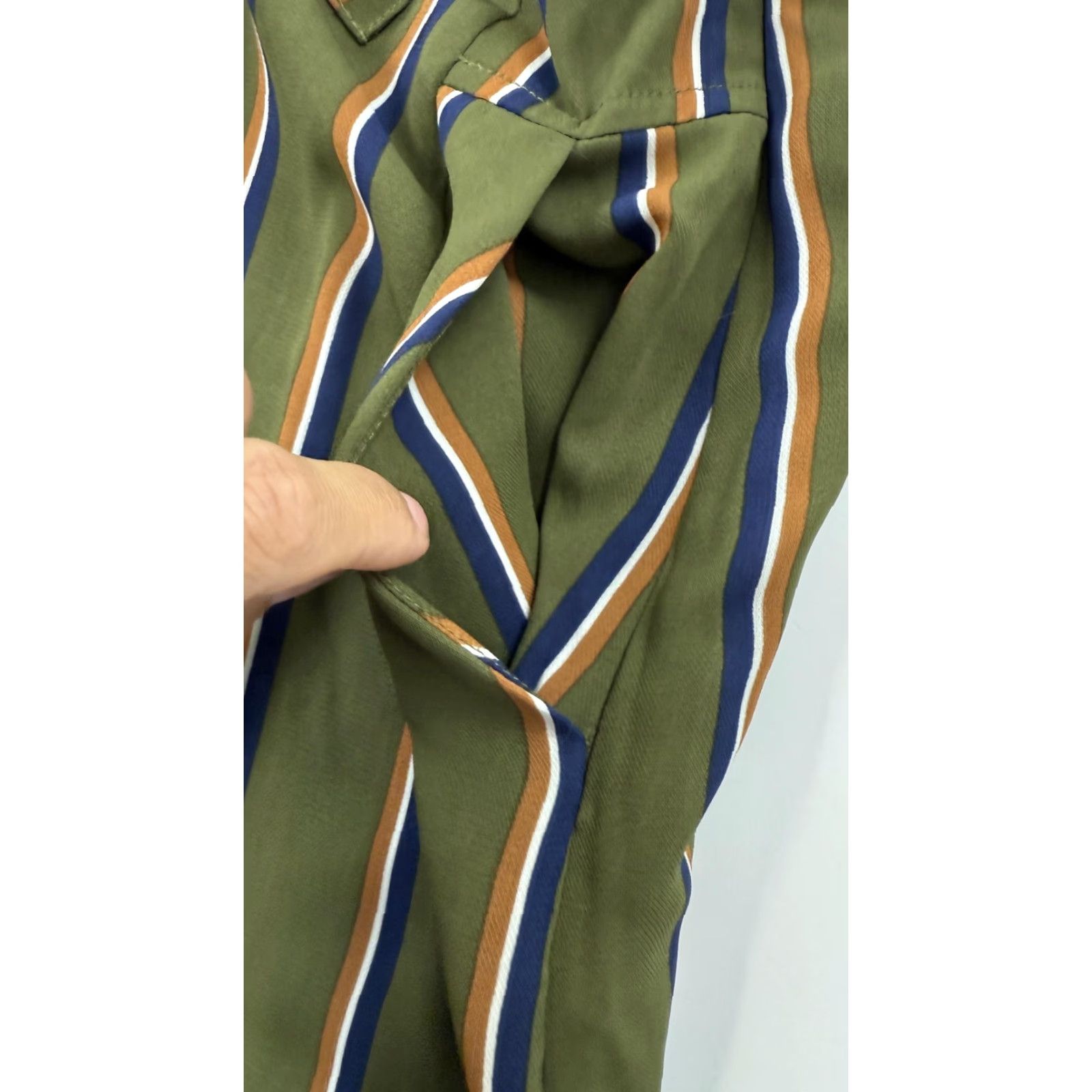 Olive JOA Skirt Womens Large Olive Green Blue Striped Pockets Zip Wide-Leg Long Lightweight Bohemian Casual Travel Size 36" / US 14 / IT 50 - 5 Thumbnail