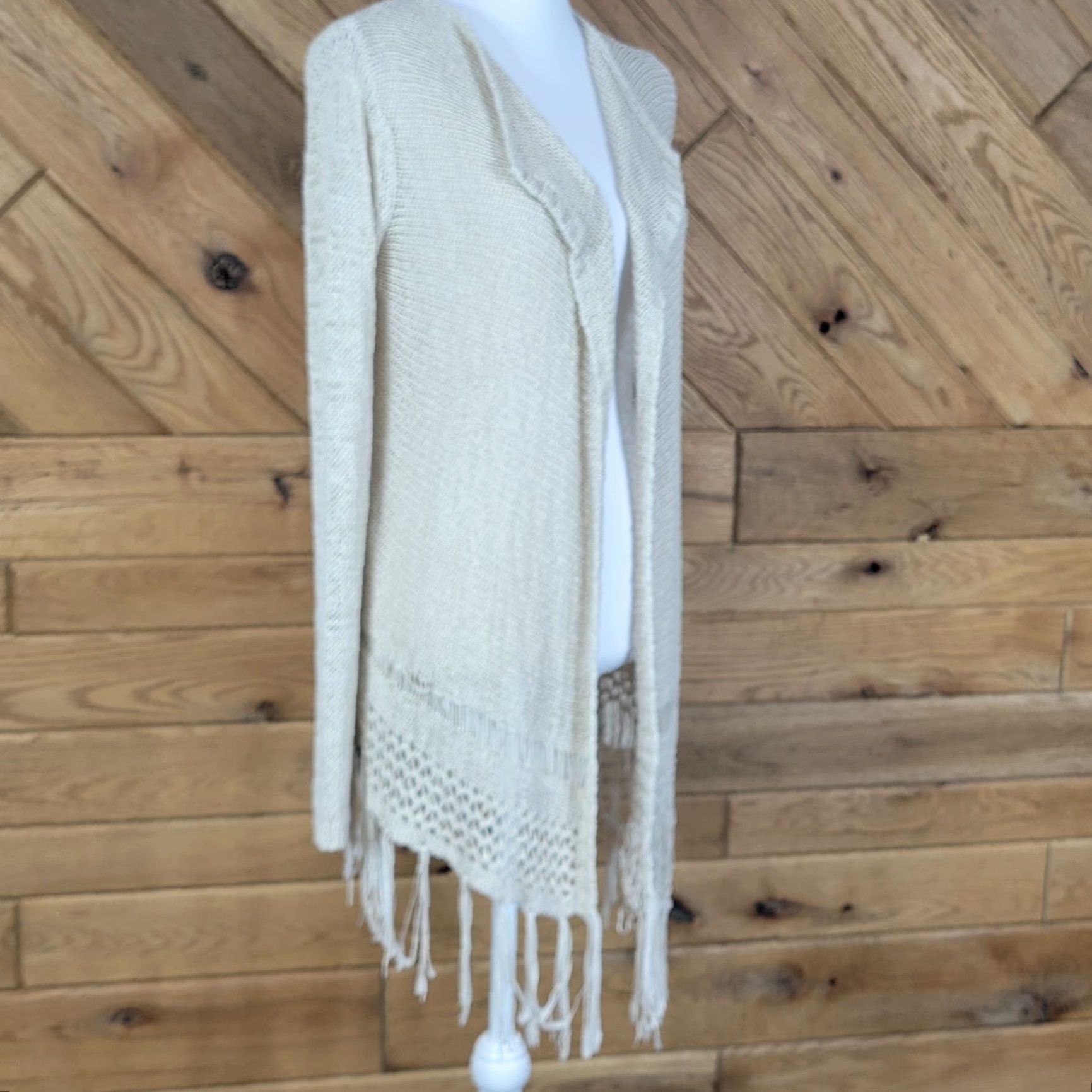 Vintage One Love Womens Top Long Sleeve Fringe Knit Open Cardigan Sweater Beige Size M Size M / US 6-8 / IT 42-44 - 7 Thumbnail