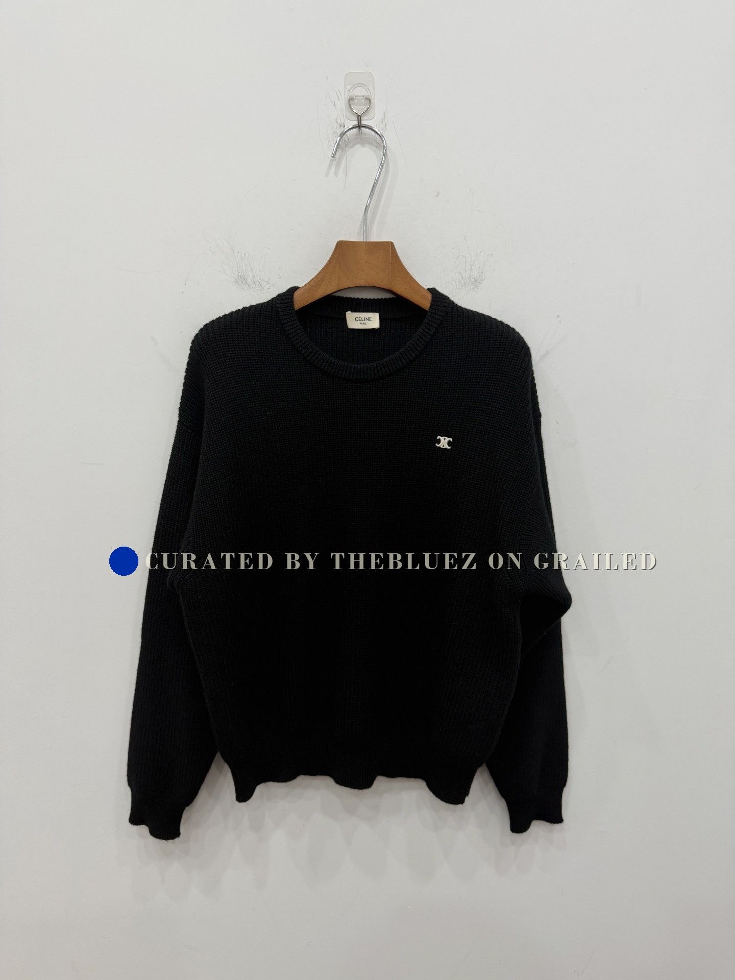 Celine Celine Black Triomphe Embroidery Wool Sweater Size S / US 4 / IT 40 - 1 Thumbnail