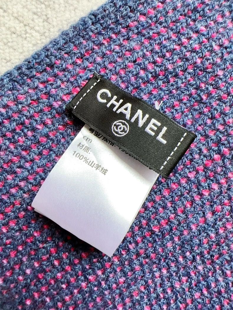 Chanel Chanel 22K rose pink letter logo dark blue cashmere scarf Size ONE SIZE - 6 Thumbnail