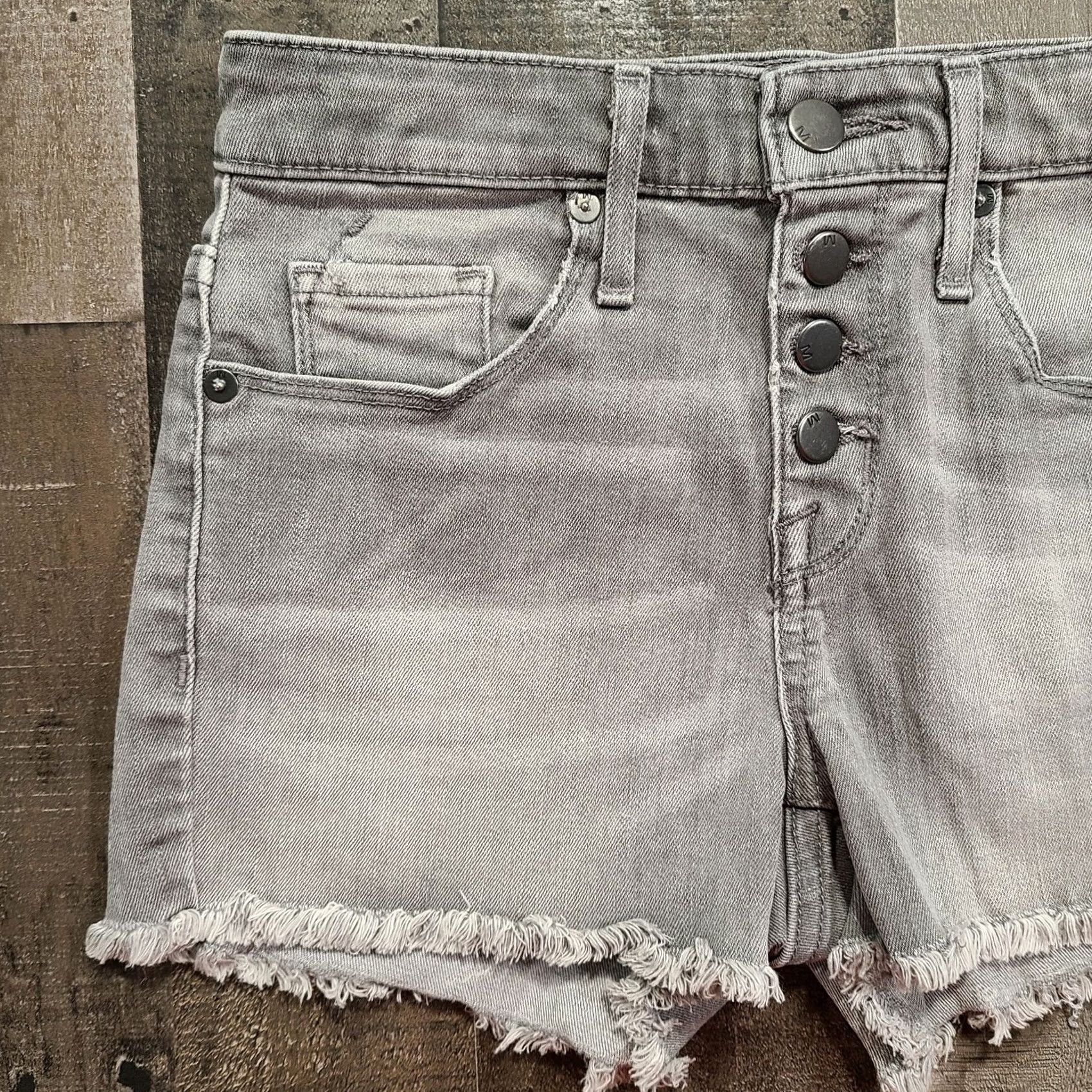 Mossimo Mossimo Shorts Womens 0/25 Gray Cut-Off High Rise Button-Fly Stretch Light Denim Shirt? Size 40" / US 18 - 4 Thumbnail
