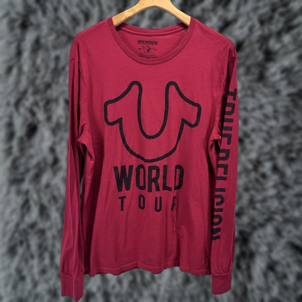 True Religion VINTAGE True Religion World Tour Shirt XL Men Red Graphic Long Sleeve Crew Neck Streetwear Size XL Mens Size US XL / EU 56 / 4 - 1 Thumbnail