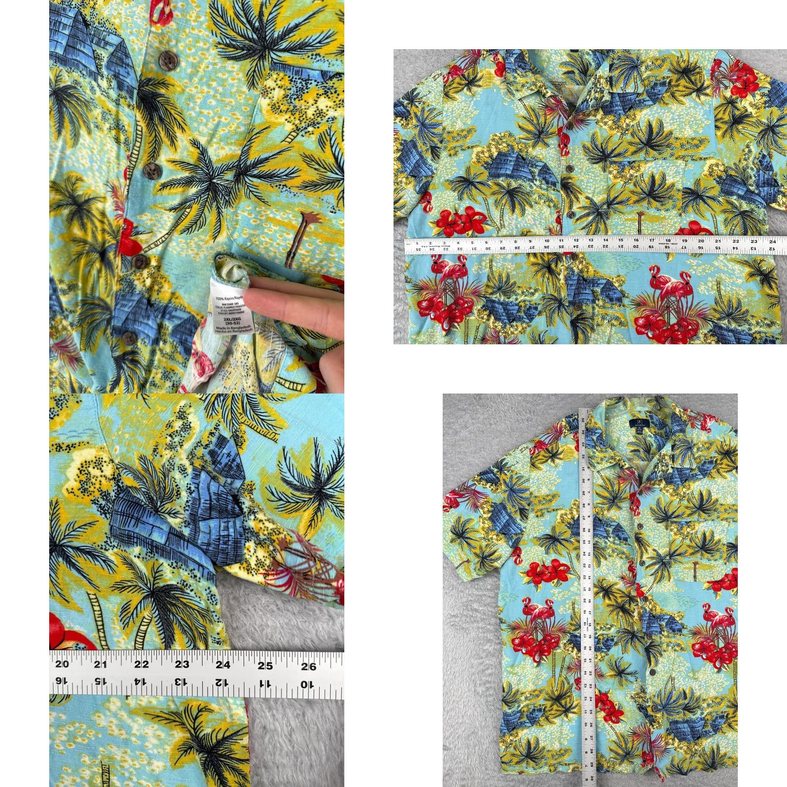 George George Shirt Adult 2XL Blue Floral Hawaiian Button-Up Short Sleeve Mens Casual Party/Cocktail Travel Flower Size US XXL / EU 58 / 5 - 8 Thumbnail