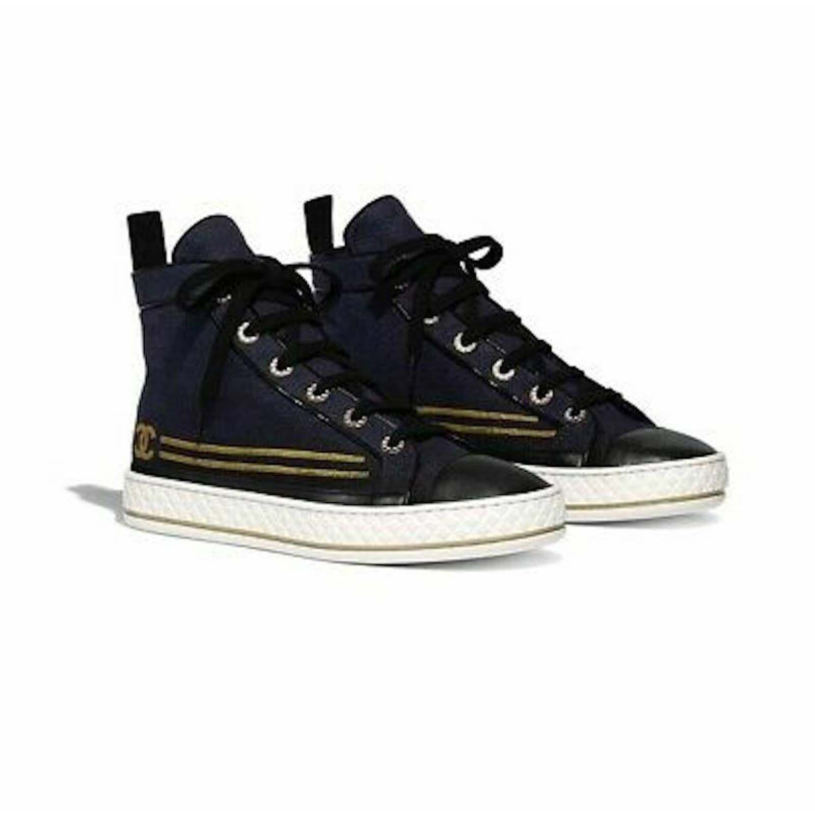 Chanel 19C Denim CC Platform Lace Up High Top Trainer Sneaker 40 Size US 10 / IT 40 - 3 Thumbnail