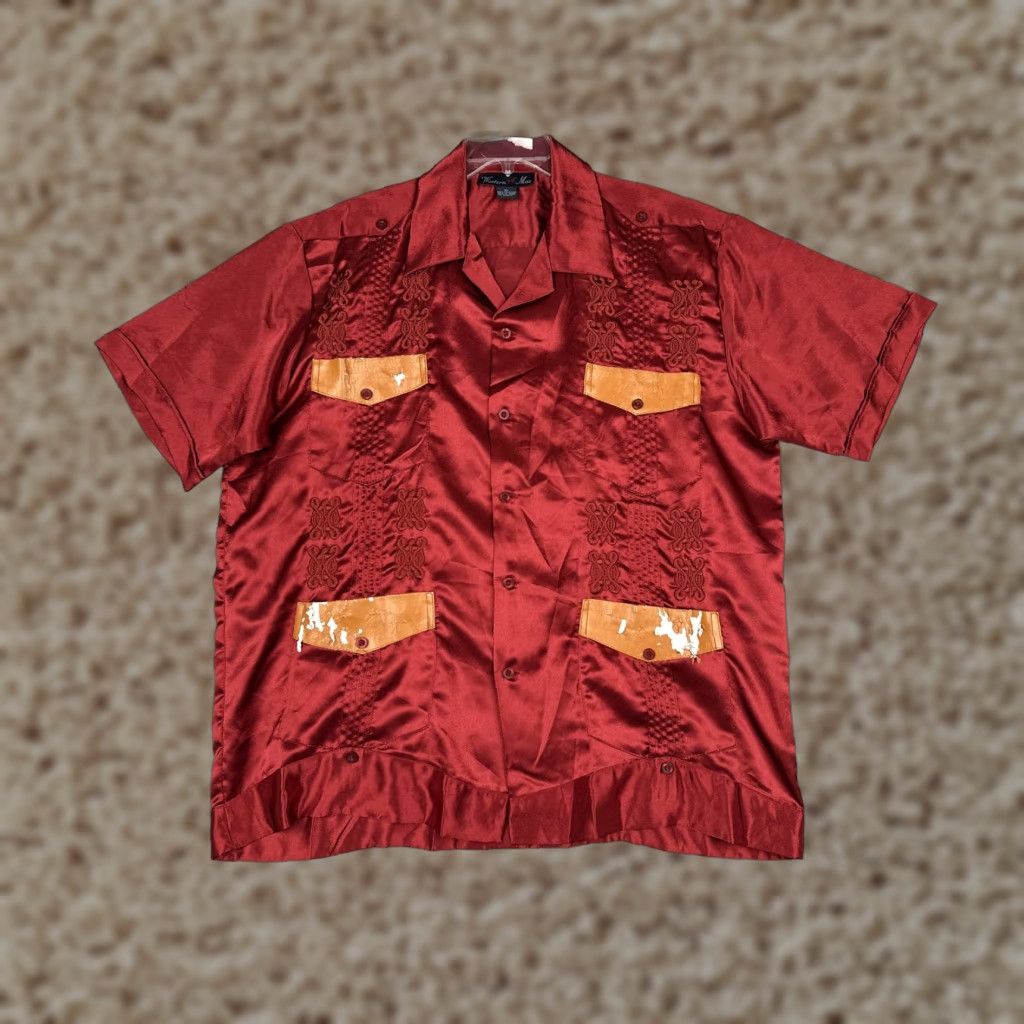 Vintage Western Max Shirt Mens XL Red Satin Short Sleeve Button Up Embroidered Pockets Size US XL / EU 56 / 4 - 1 Thumbnail