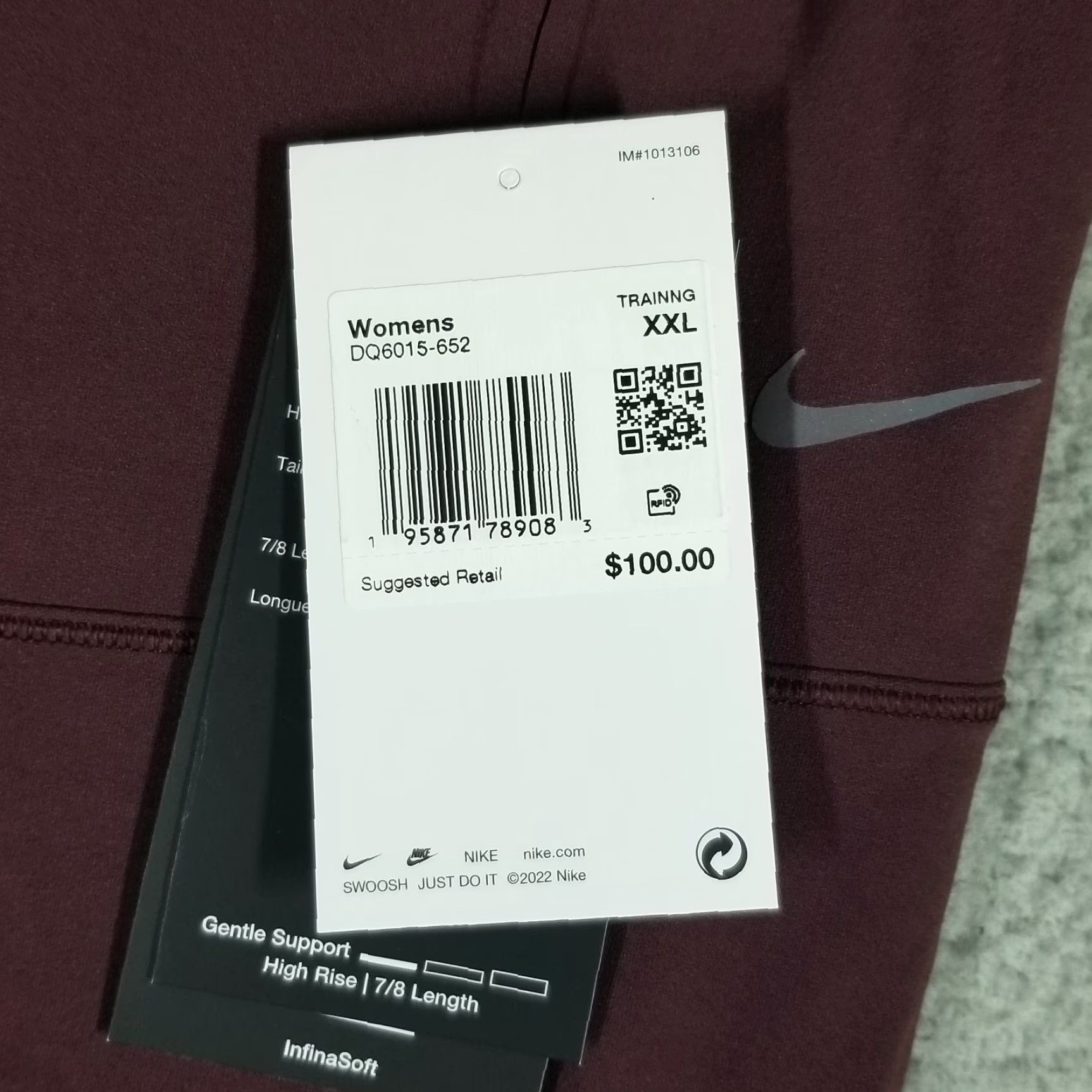 Nike Nike Zenvy High Waist Yoga Leggings 7/8 - Women's 2XL - Burgundy - Activewear - Compression - Pockets Size 40" / US 18 - 2 Thumbnail